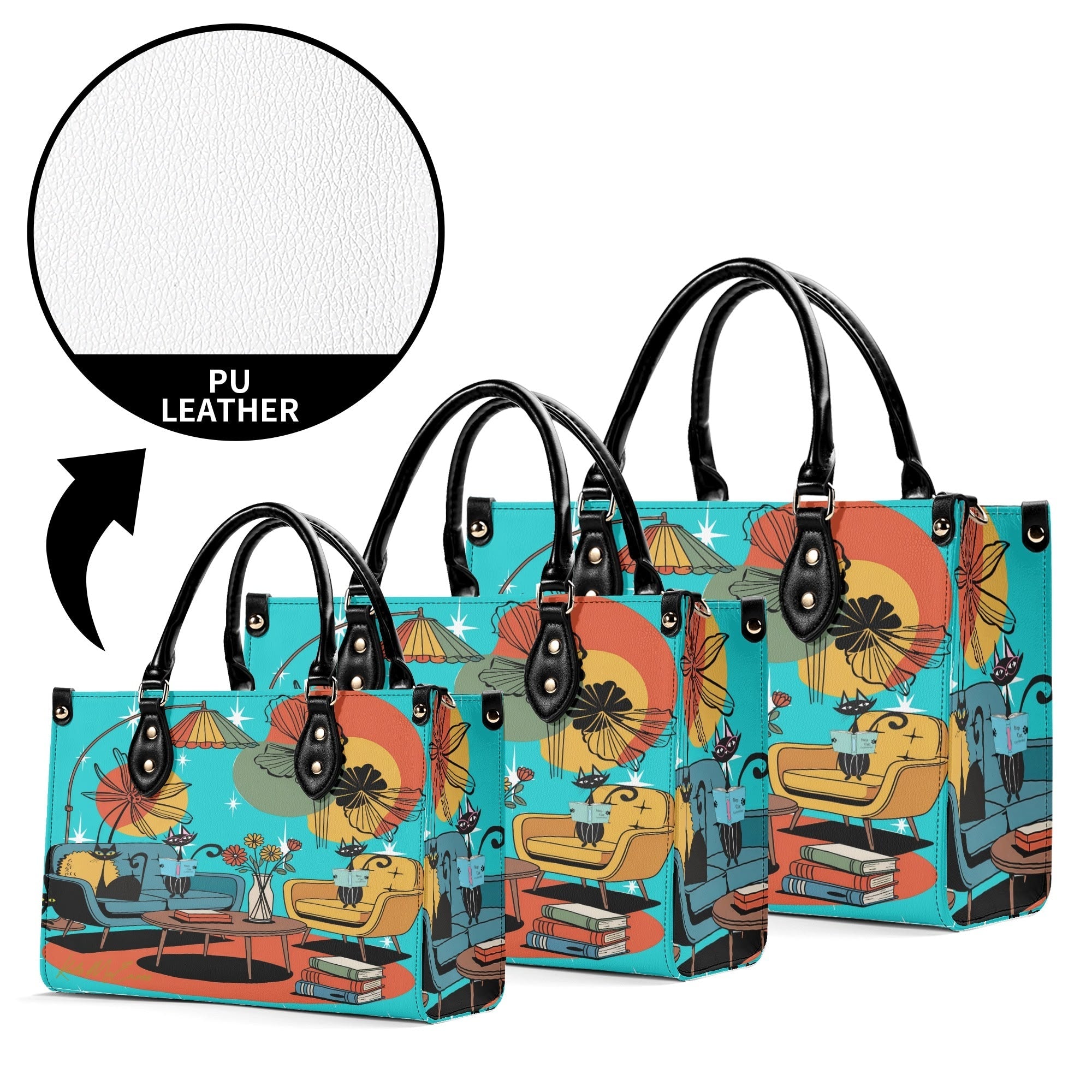 Kate McEnroe New York Atomic Kitsch Cat Lounge Satchel, Retro Mid Century Modern Purse, MCM Bookish Mod Bag, 50s Starburst HandbagHandbagsNVO31DMY - 1