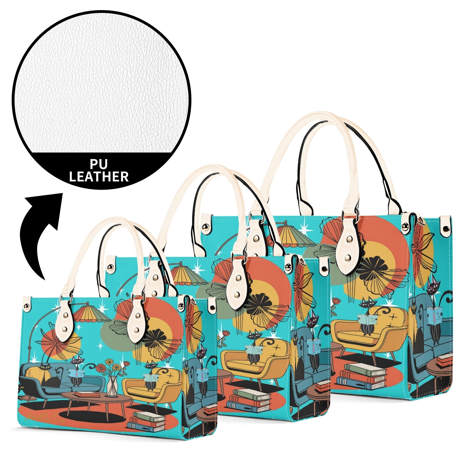 Kate McEnroe New York Atomic Kitsch Cat Lounge Satchel, Retro Mid Century Modern Purse, MCM Bookish Mod Bag, 50s Starburst HandbagHandbagsNVO31DMY - 1