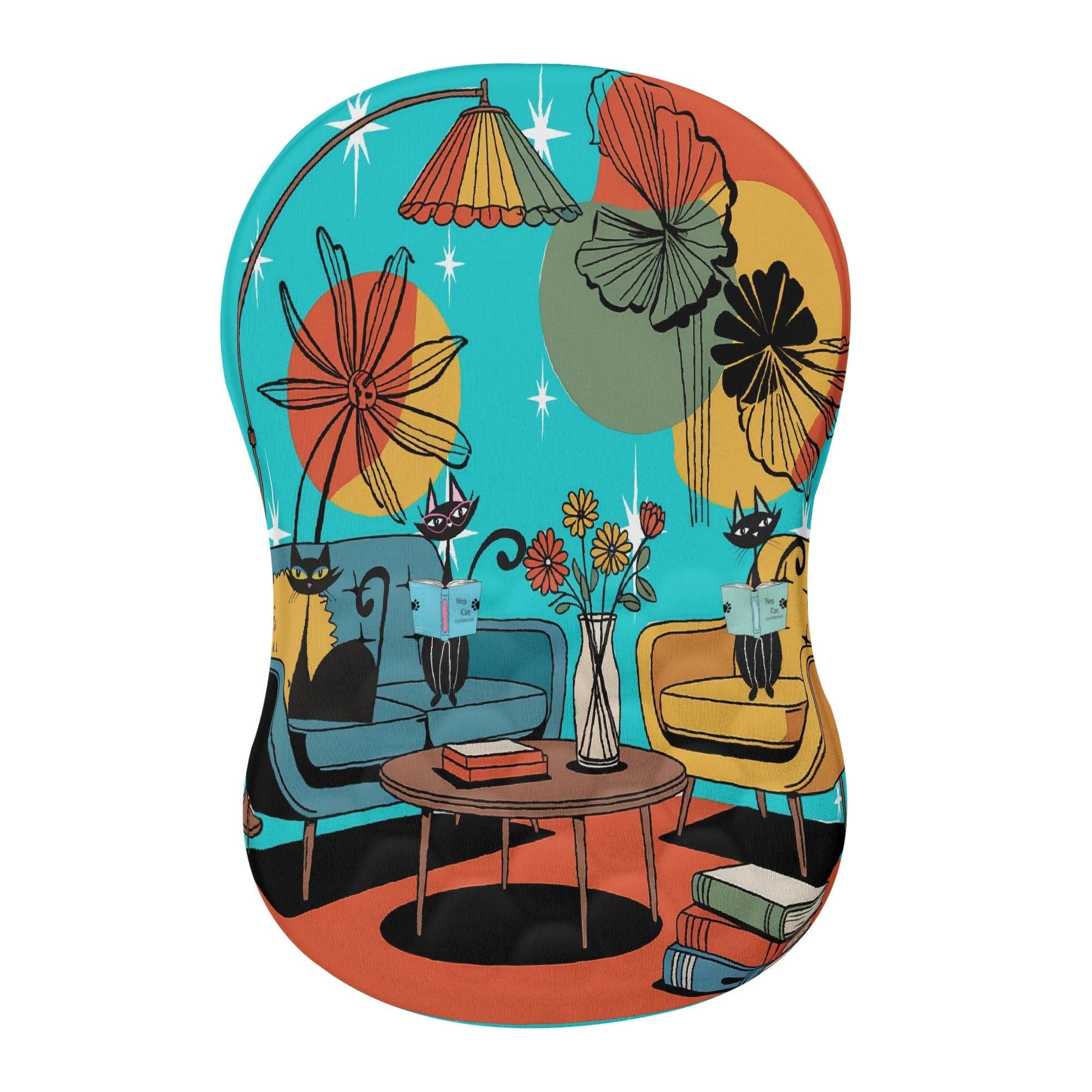 Kate McEnroe New York Atomic Kitsch Cat Lounge Scene Mouse Pad, Retro Mid Century Modern Desk AccessoryMouse PadsN4MXDR5W - 1