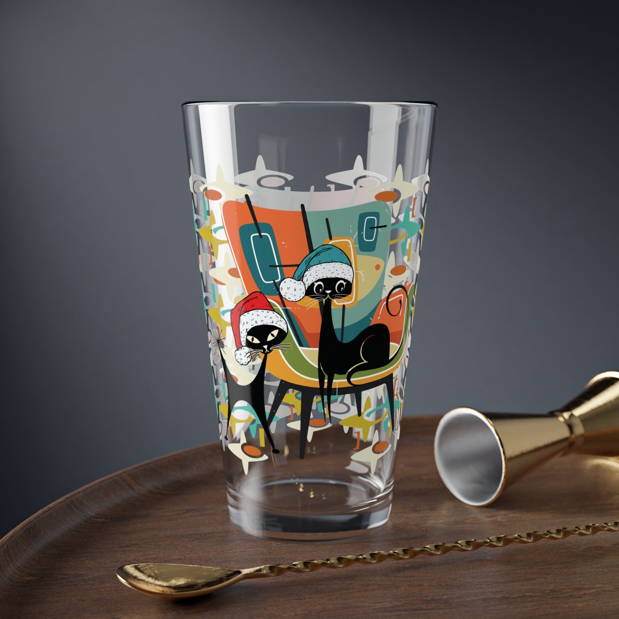 Kate McEnroe New York Atomic Kitsch Cat Mid Century Modern Christmas Pint GlassPint Glasses10423543495220992998
