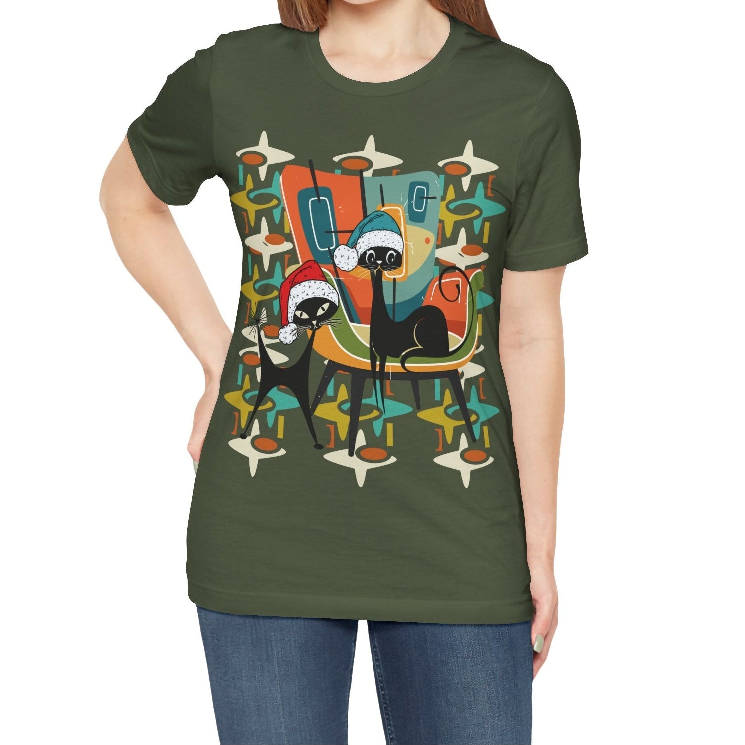 Kate McEnroe New York Atomic Kitsch Cat Mid Century Modern Christmas T-ShirtT-Shirts23150618291471869618