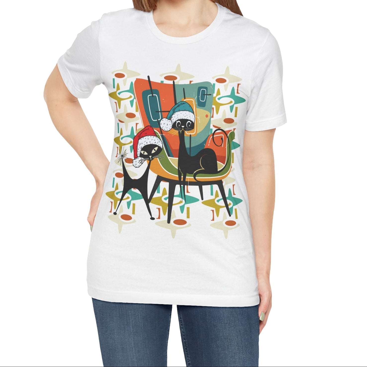 Kate McEnroe New York Atomic Kitsch Cat Mid Century Modern Christmas T-ShirtT-Shirts23150618291471869618