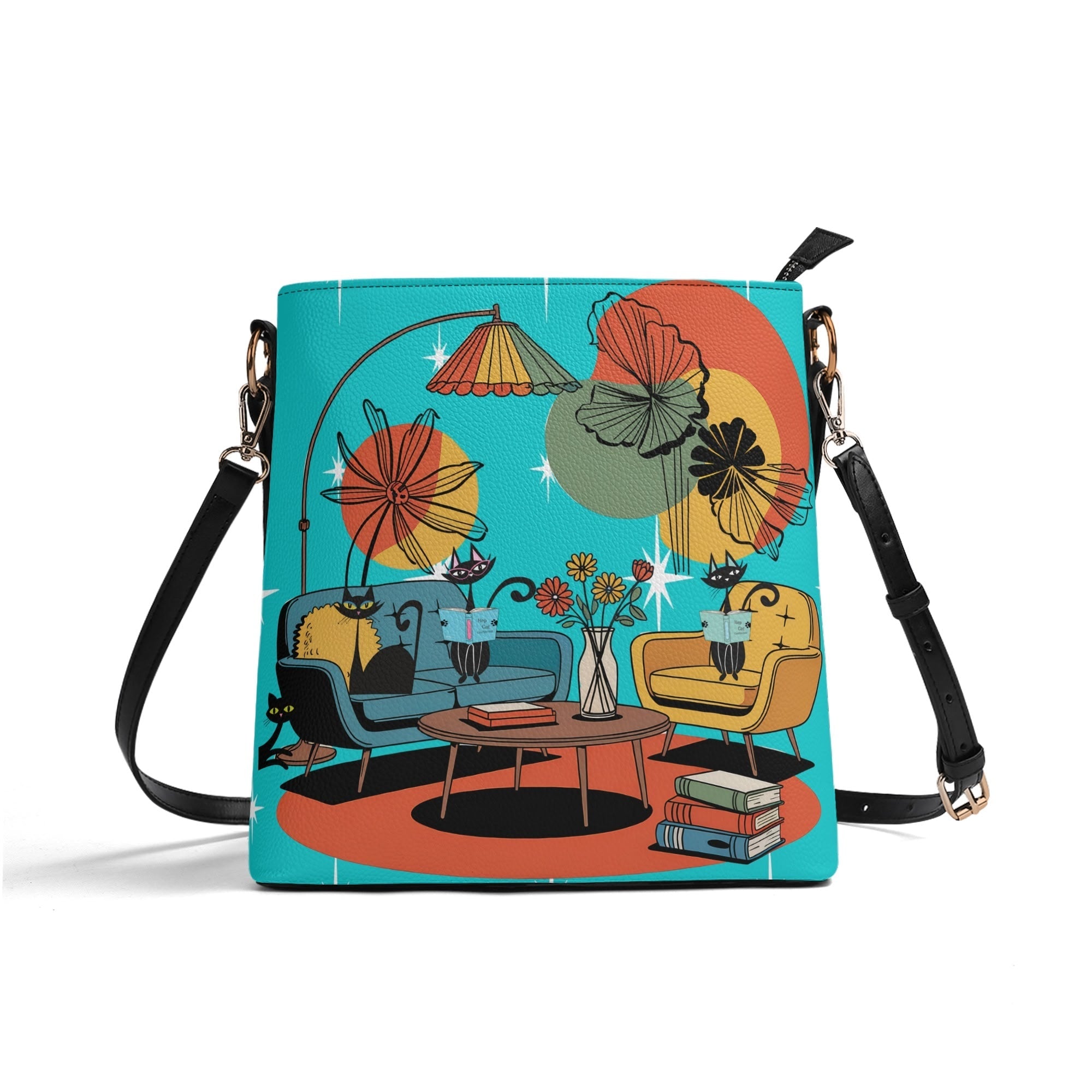Kate McEnroe New York Atomic Kitsch Cat Reading Lounge Shoulder Bag, Mid Century Modern PurseHandbagsW8M8E6OW - 1