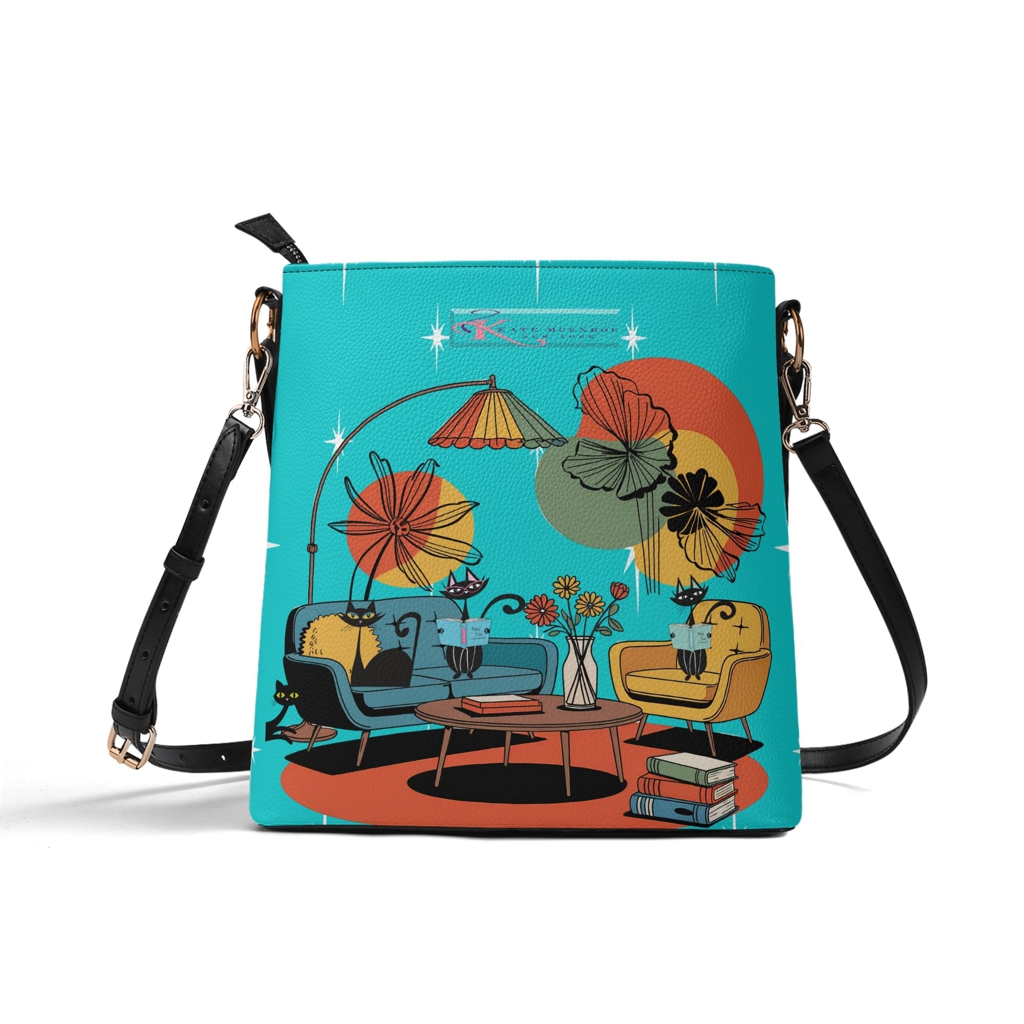 Kate McEnroe New York Atomic Kitsch Cat Reading Lounge Shoulder Bag, Mid Century Modern PurseHandbagsW8M8E6OW - 1