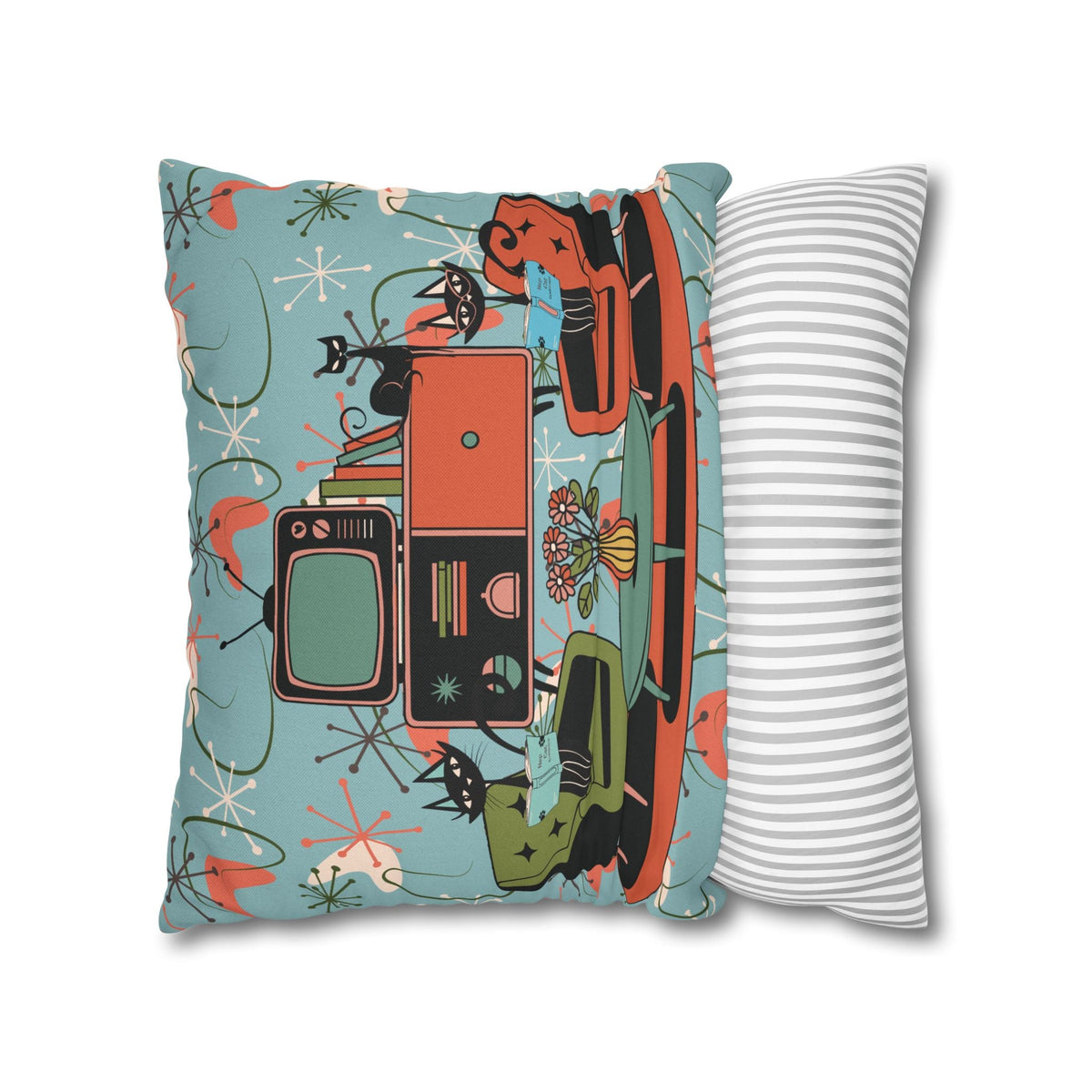 Kate McEnroe New York Atomic Kitsch Cat Starburst Pillow Cover, 50s Teal Orange MCM Boomerang DecorThrow Pillow Covers29786263097544649959