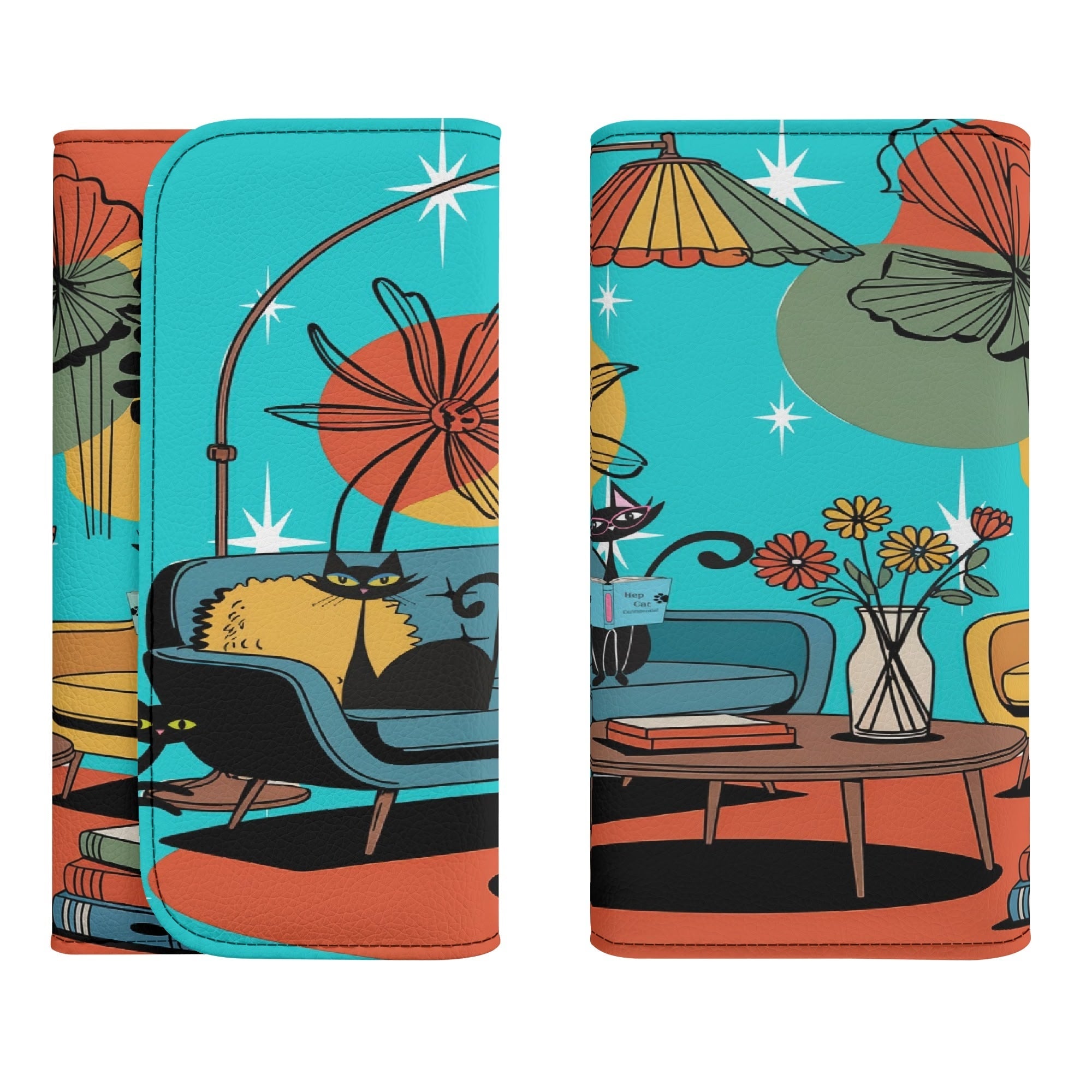 Kate McEnroe New York Atomic Kitsch Cat Trifold Wallet, Retro Mid Century Modern Clutch, MCM Bookish Lounge Starburst PurseWalletsN7M3G1QW - 1