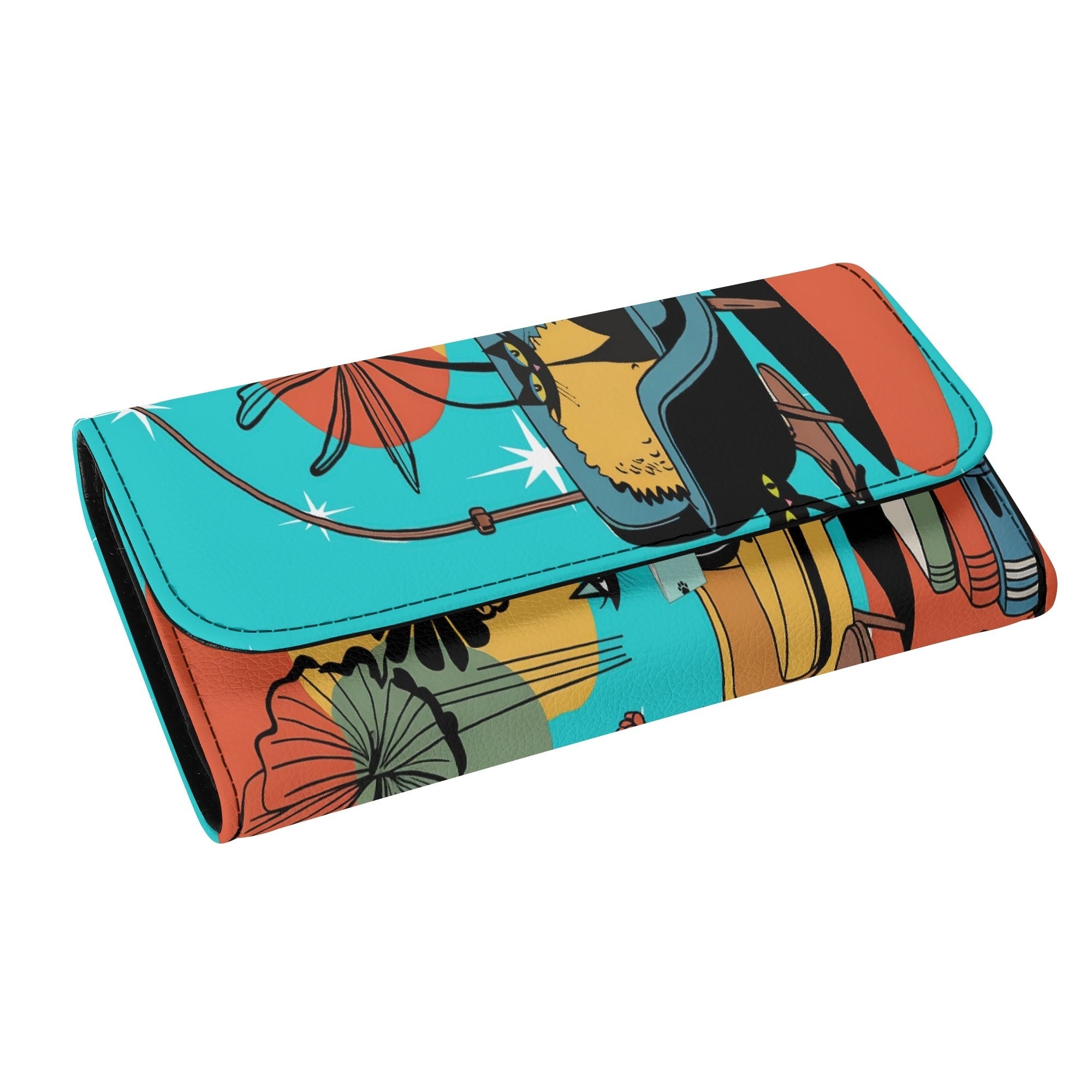 Kate McEnroe New York Atomic Kitsch Cat Trifold Wallet, Retro Mid Century Modern Clutch, MCM Bookish Lounge Starburst PurseWalletsN7M3G1QW - 1