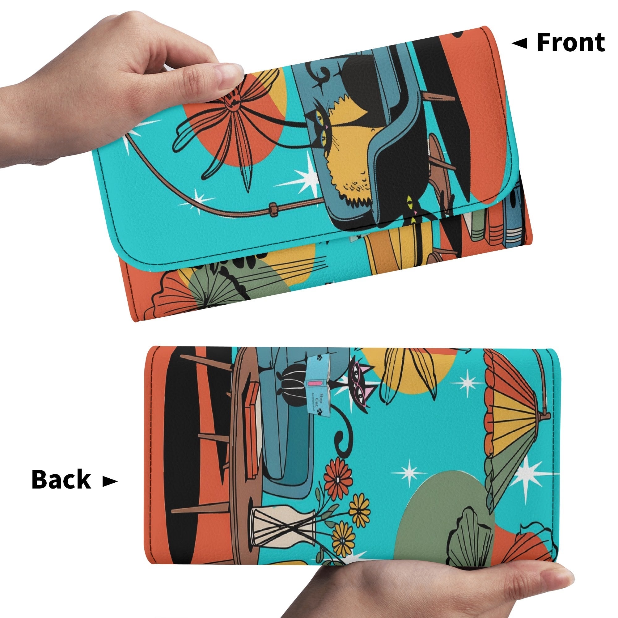 Kate McEnroe New York Atomic Kitsch Cat Trifold Wallet, Retro Mid Century Modern Clutch, MCM Bookish Lounge Starburst PurseWalletsN7M3G1QW - 1