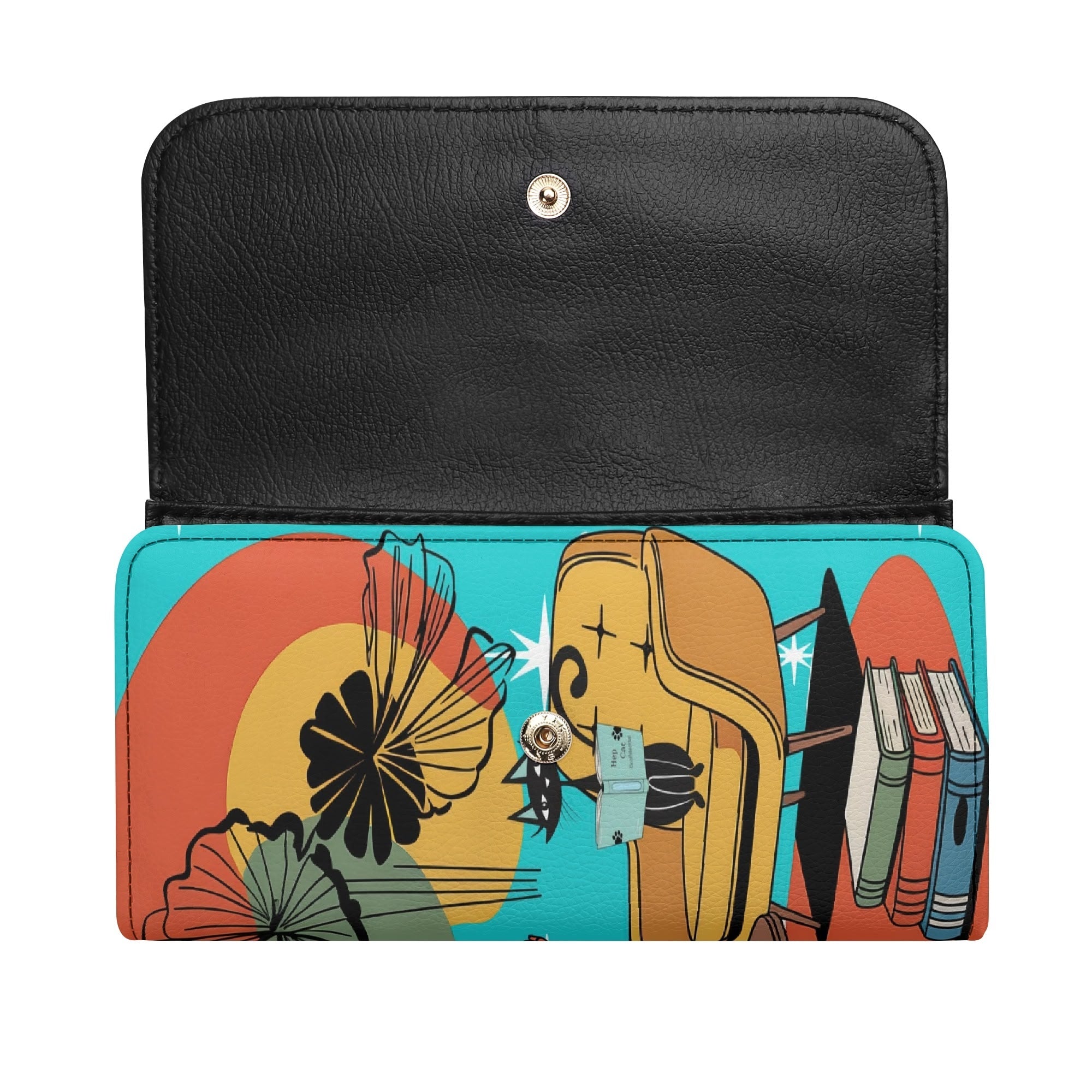 Kate McEnroe New York Atomic Kitsch Cat Trifold Wallet, Retro Mid Century Modern Clutch, MCM Bookish Lounge Starburst PurseWalletsN7M3G1QW - 1