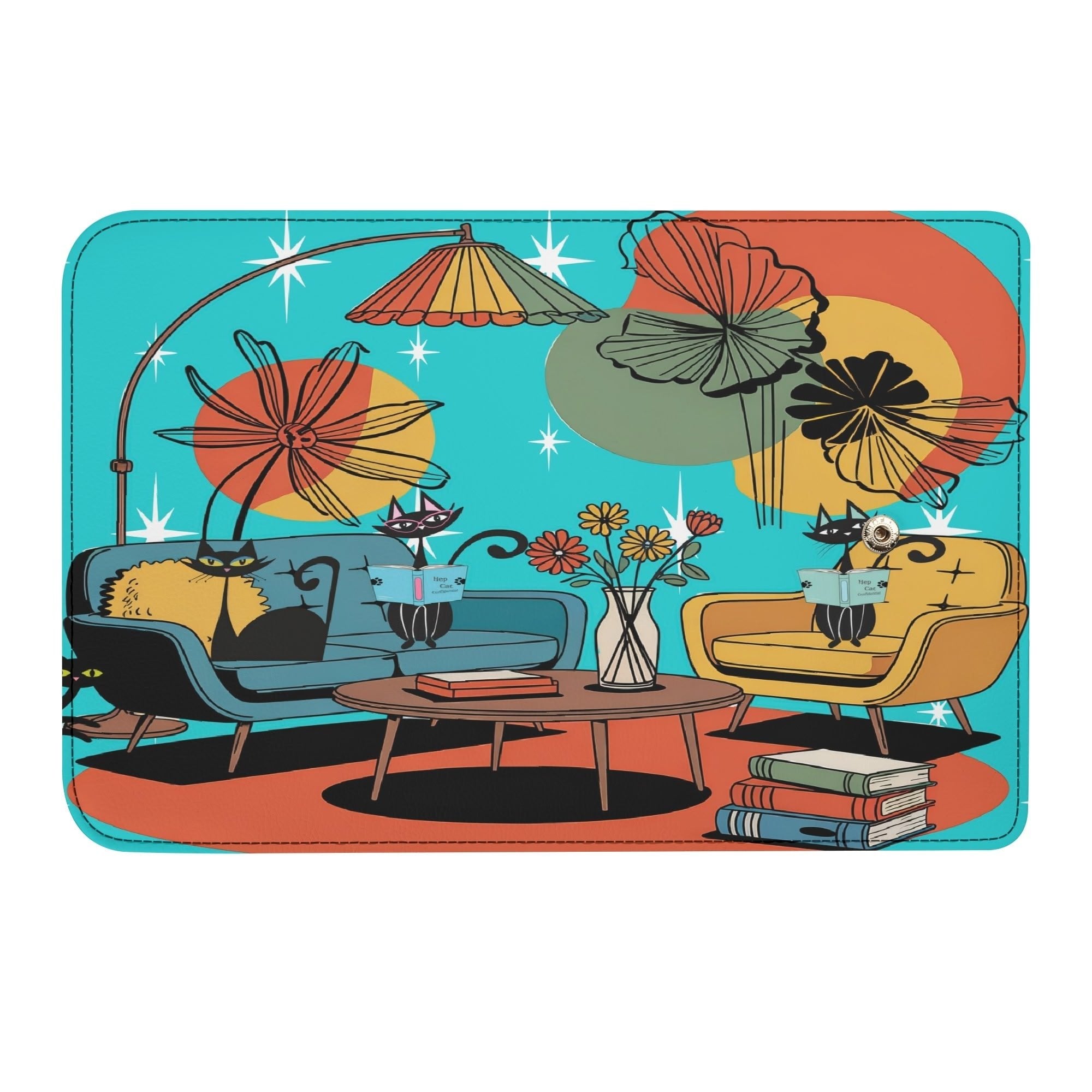 Kate McEnroe New York Atomic Kitsch Cat Trifold Wallet, Retro Mid Century Modern Clutch, MCM Bookish Lounge Starburst PurseWalletsN7M3G1QW - 1