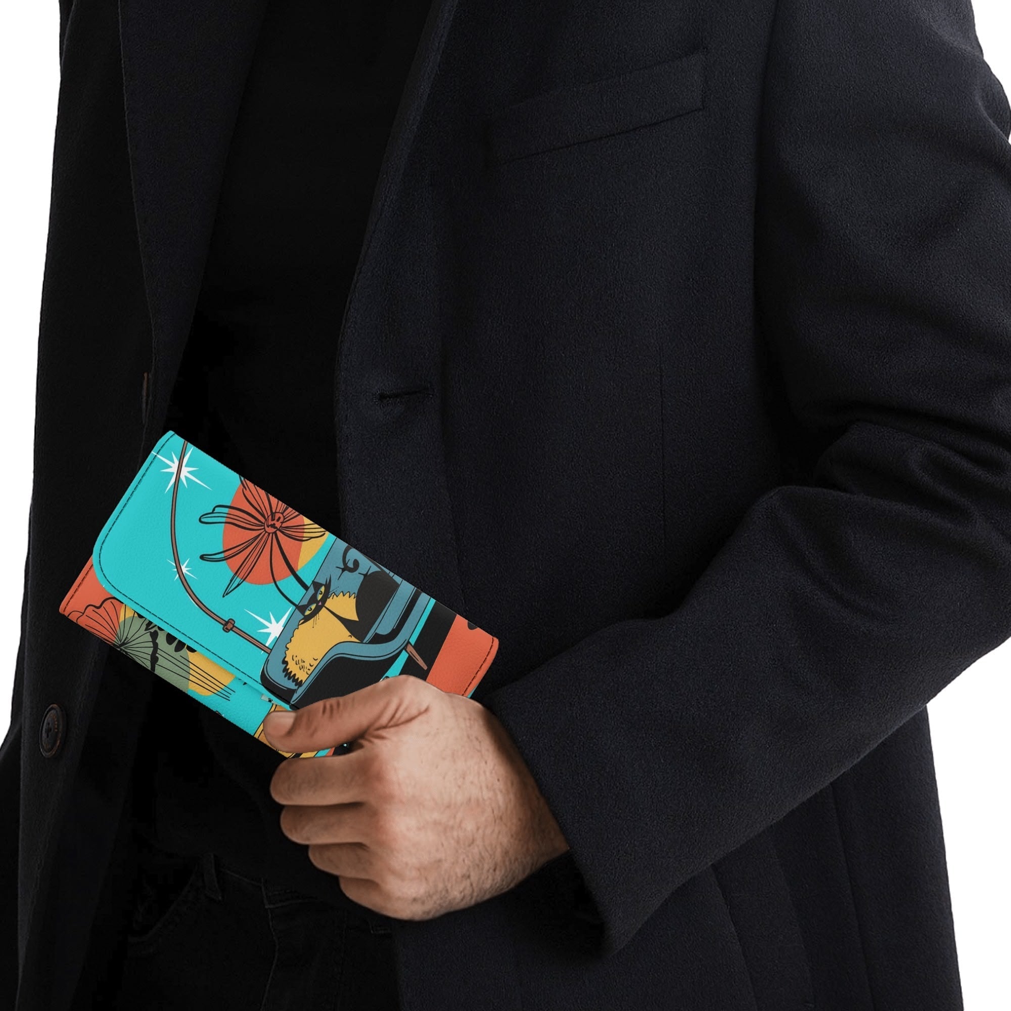 Kate McEnroe New York Atomic Kitsch Cat Trifold Wallet, Retro Mid Century Modern Clutch, MCM Bookish Lounge Starburst PurseWalletsN7M3G1QW - 1