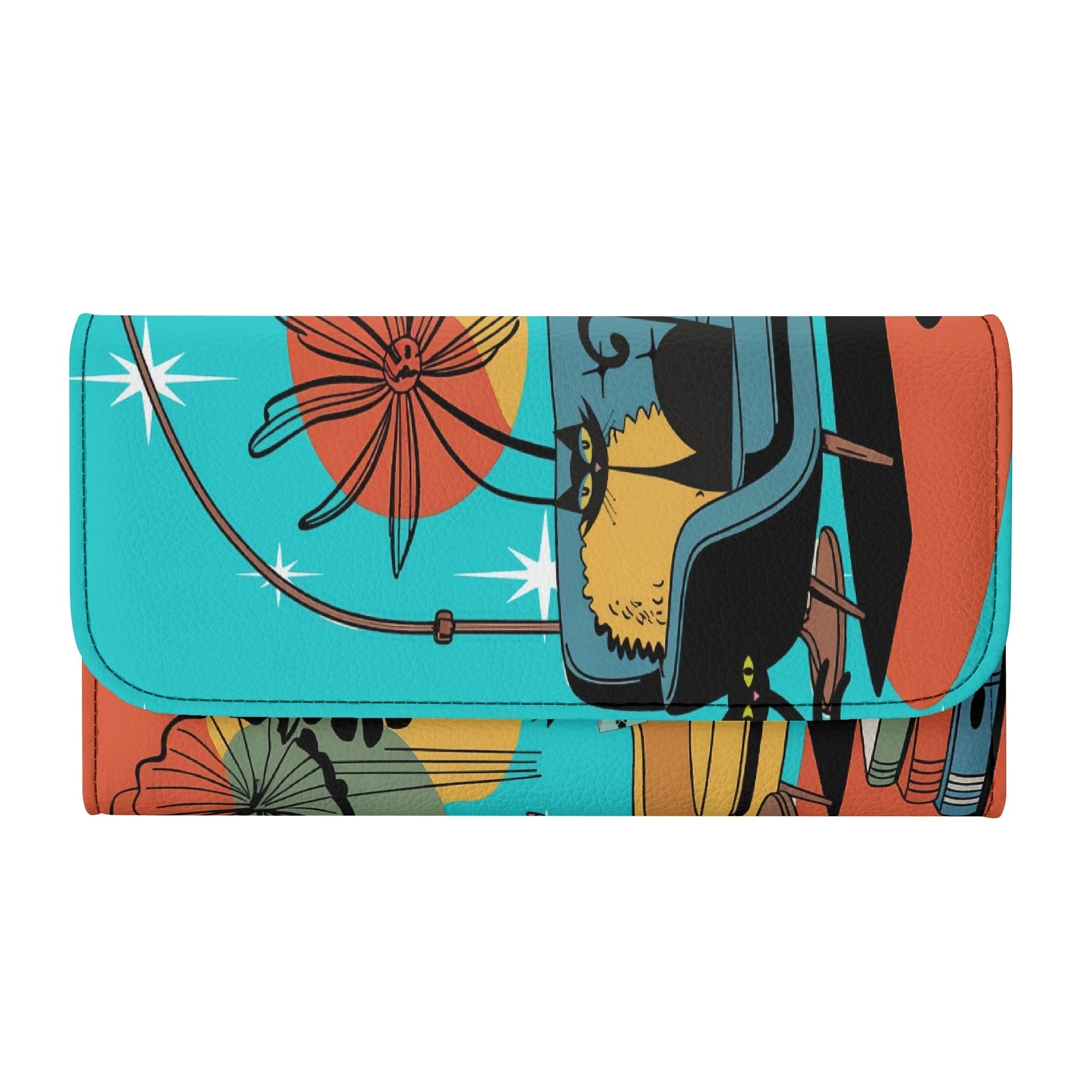 Kate McEnroe New York Atomic Kitsch Cat Trifold Wallet, Retro Mid Century Modern Clutch, MCM Bookish Lounge Starburst PurseWalletsN7M3G1QW - 1