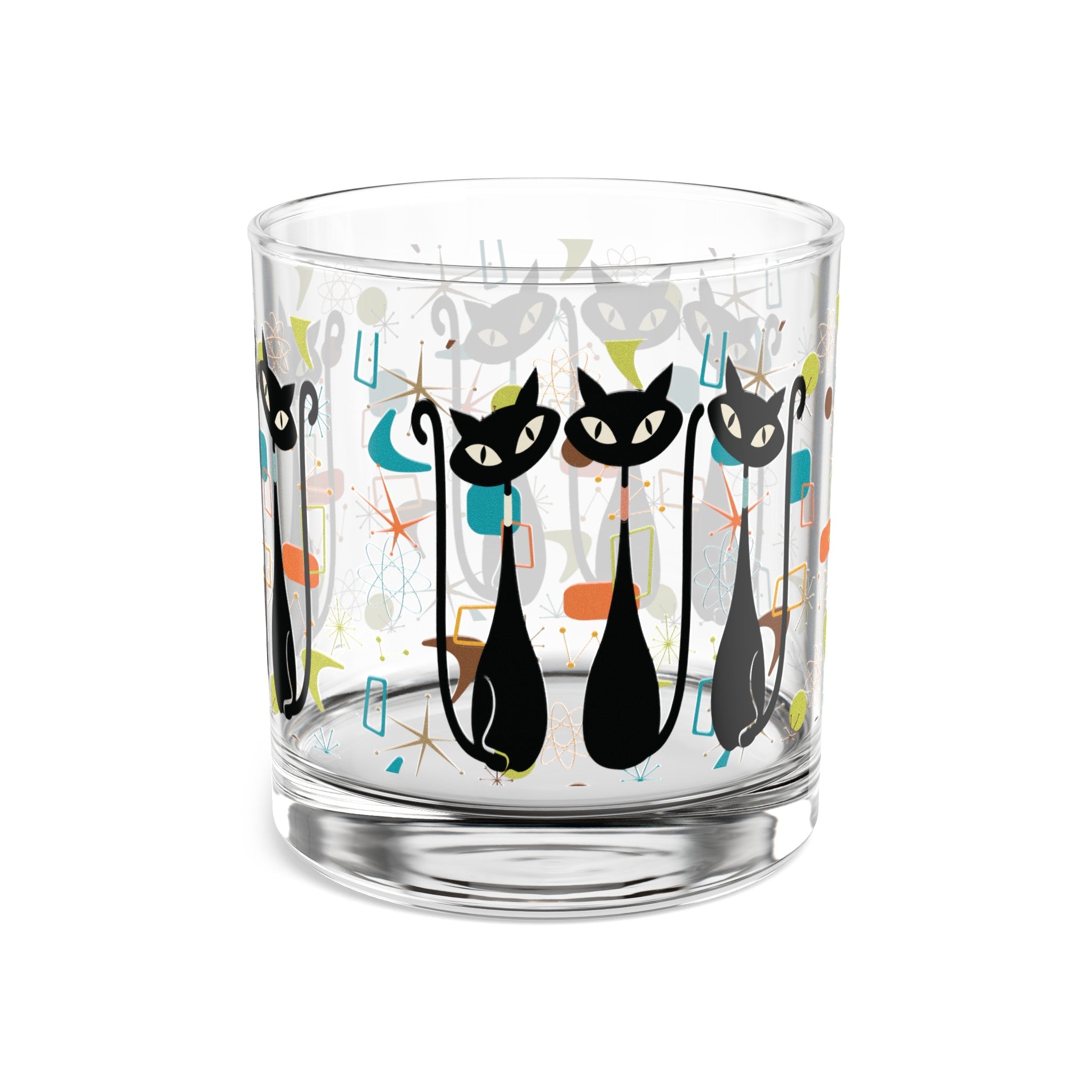 Kate McEnroe New York Atomic Kitschy Black Cat Rocks Glass, 10oz Mid Century Modern Whiskey Glass, Retro Lowball Cocktail Glass, 1950s Vintage Style BarwareCocktail Glasses17503756330485255986