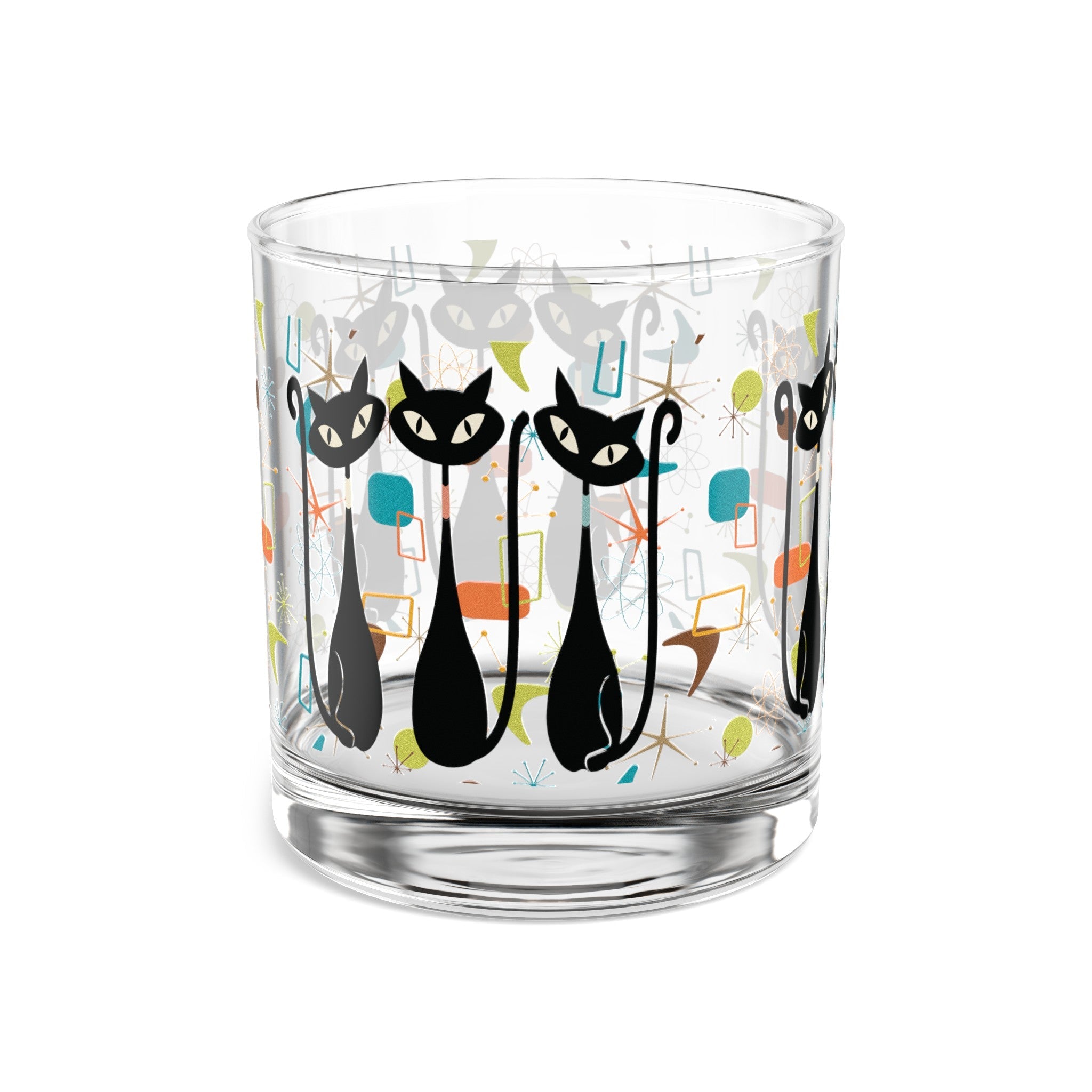 Kate McEnroe New York Atomic Kitschy Black Cat Rocks Glass, 10oz Mid Century Modern Whiskey Glass, Retro Lowball Cocktail Glass, 1950s Vintage Style BarwareCocktail Glasses17503756330485255986