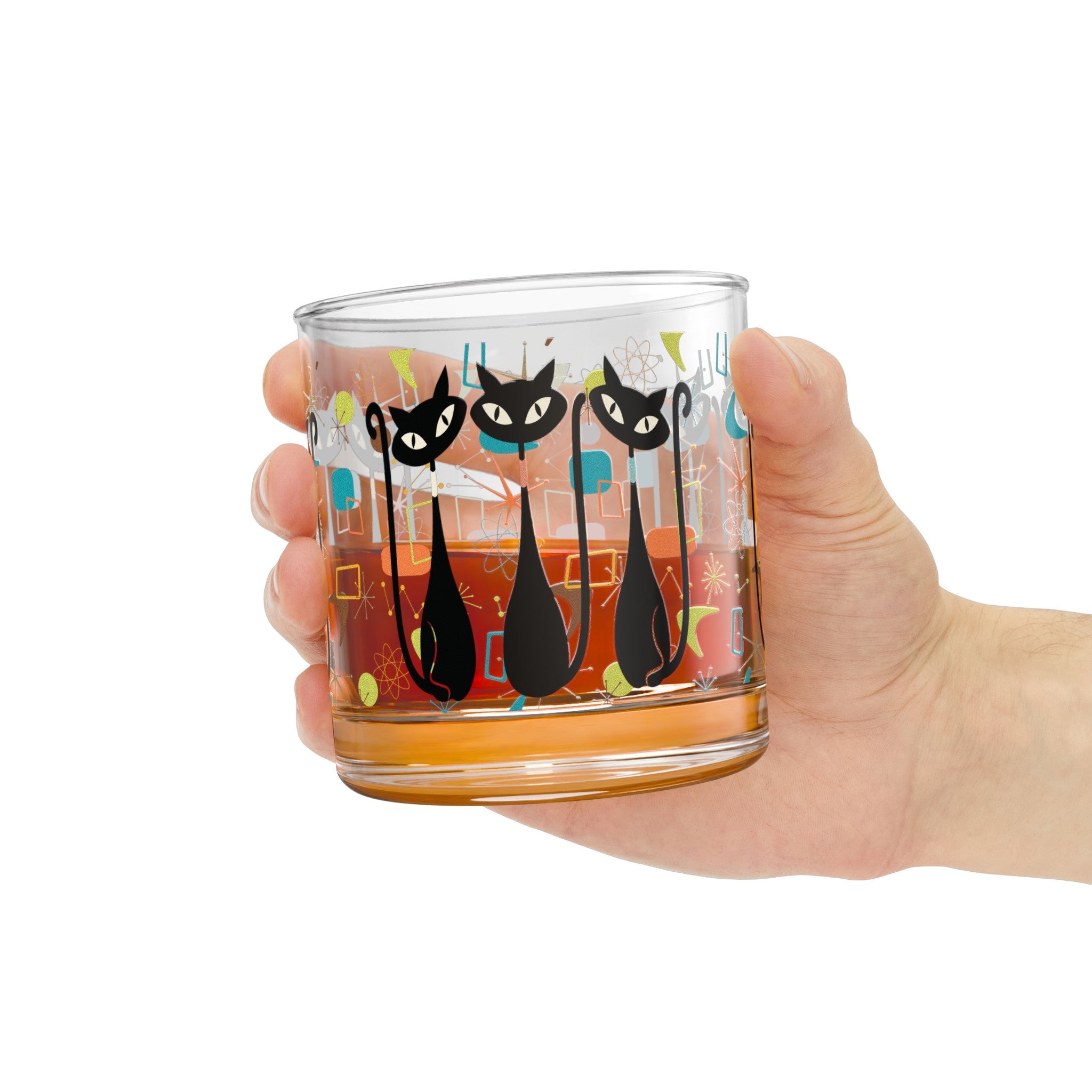 Kate McEnroe New York Atomic Kitschy Black Cat Rocks Glass, 10oz Mid Century Modern Whiskey Glass, Retro Lowball Cocktail Glass, 1950s Vintage Style BarwareCocktail Glasses17503756330485255986