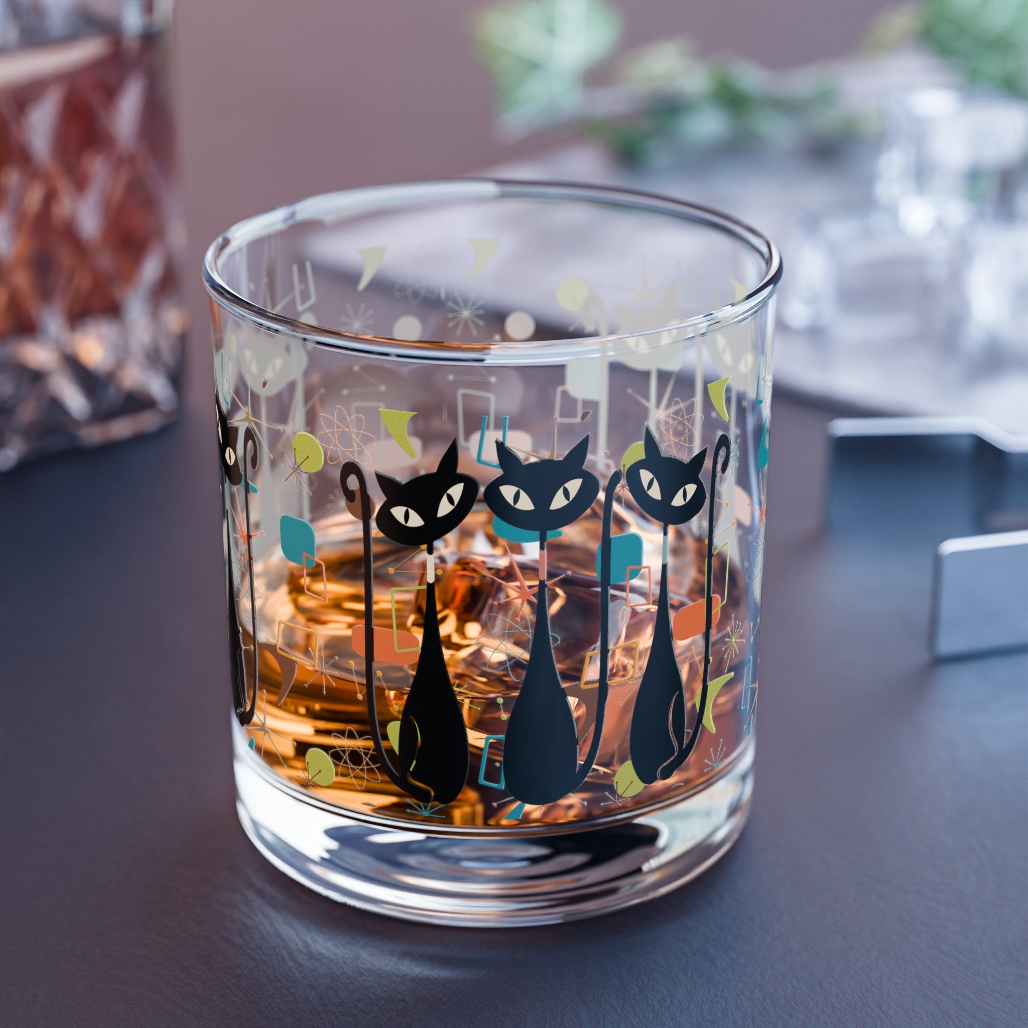 Kate McEnroe New York Atomic Kitschy Black Cat Rocks Glass, 10oz Mid Century Modern Whiskey Glass, Retro Lowball Cocktail Glass, 1950s Vintage Style BarwareCocktail Glasses17503756330485255986