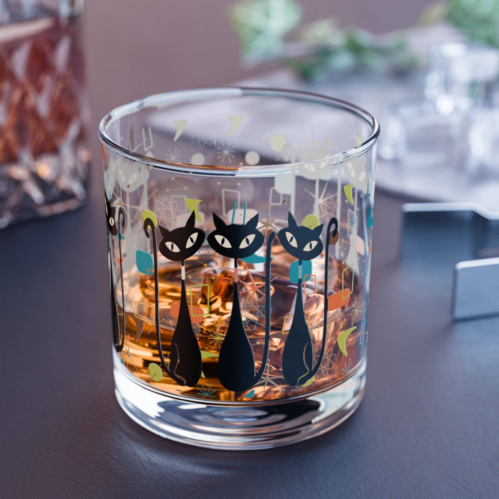Kate McEnroe New York Atomic Kitschy Black Cat Rocks Glass, 10oz Mid Century Modern Whiskey Glass, Retro Lowball Cocktail Glass, 1950s Vintage Style BarwareCocktail Glasses17503756330485255986