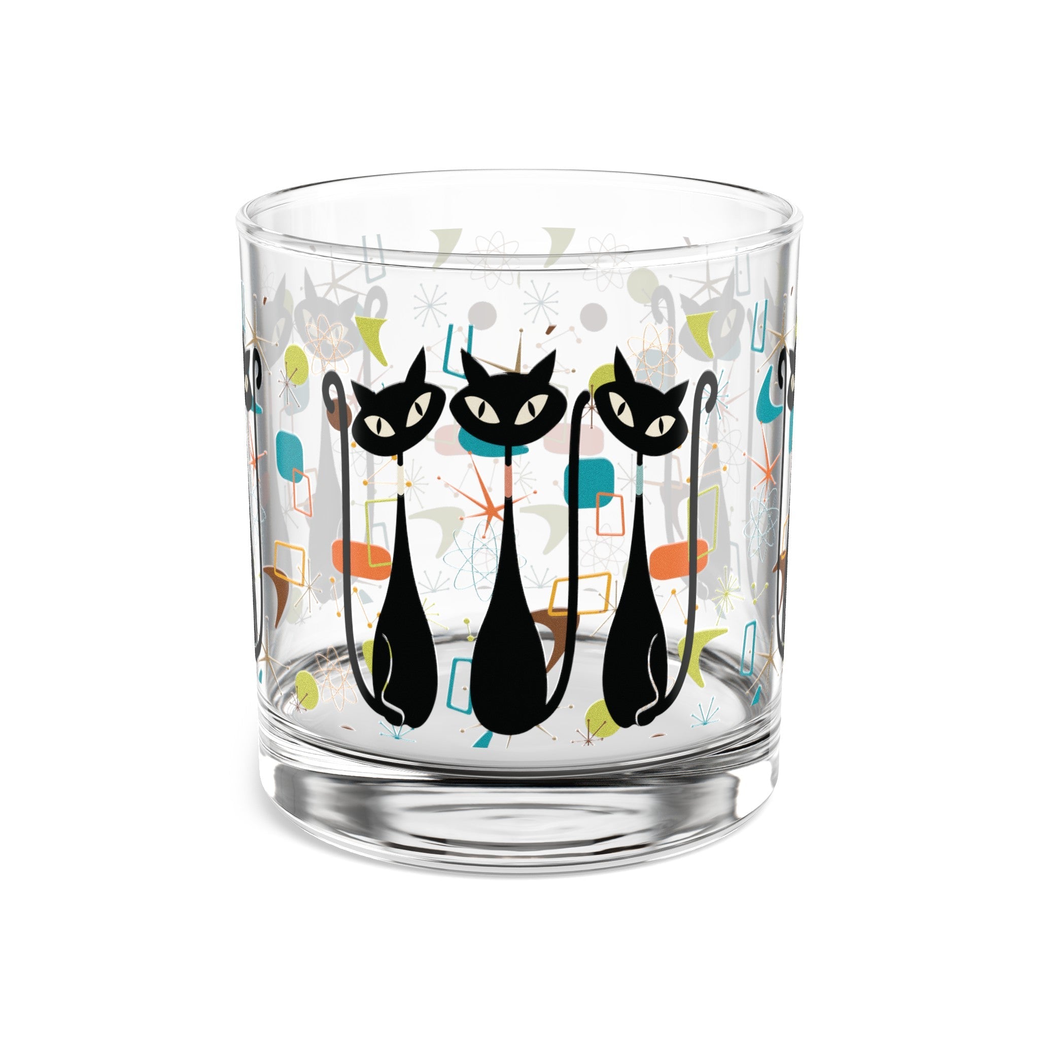 Kate McEnroe New York Atomic Kitschy Black Cat Rocks Glass, 10oz Mid Century Modern Whiskey Glass, Retro Lowball Cocktail Glass, 1950s Vintage Style BarwareCocktail Glasses17503756330485255986