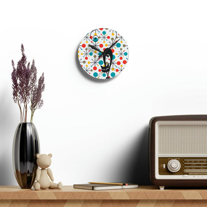 Kate McEnroe New York Atomic Kitschy Cat Acrylic Wall Clock, Mid Century Modern Starburst Wall Decor, Retro MCM Living Room, Bedroom, Kids, Office Home Decor Wall Clocks