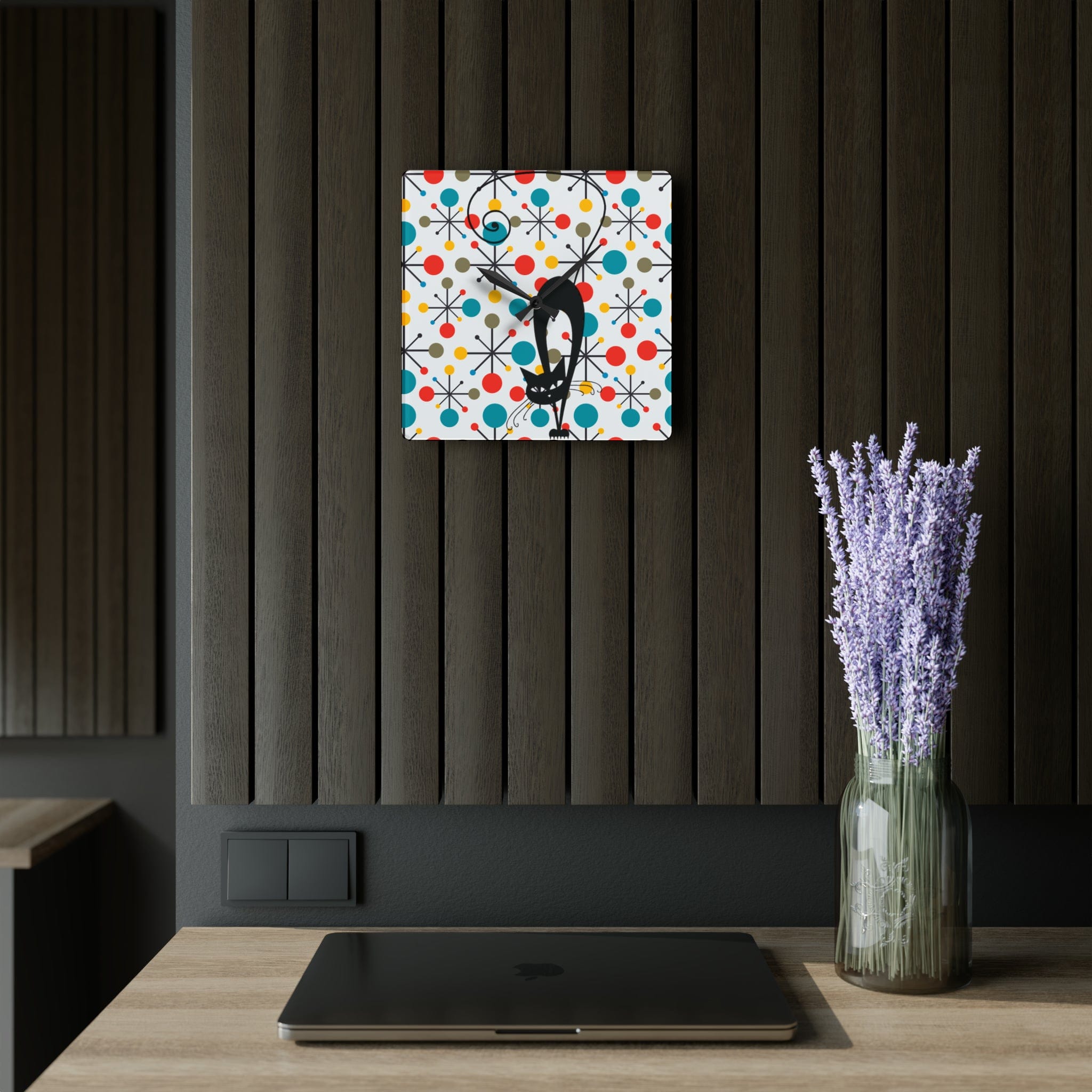 Kate McEnroe New York Atomic Kitschy Cat Acrylic Wall Clock, Mid Century Modern Starburst Wall Decor, Retro MCM Living Room, Bedroom, Kids, Office Home DecorWall Clocks32958932411897154669