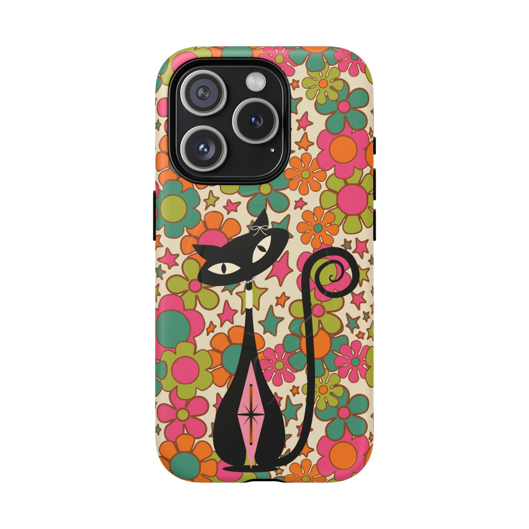 Kate McEnroe New York Atomic Kitschy Cat Groovy Flower Magnetic Case for iPhone, Retro 60s Mid Century Modern Phone AccessoryPhone Cases13009532301281856679
