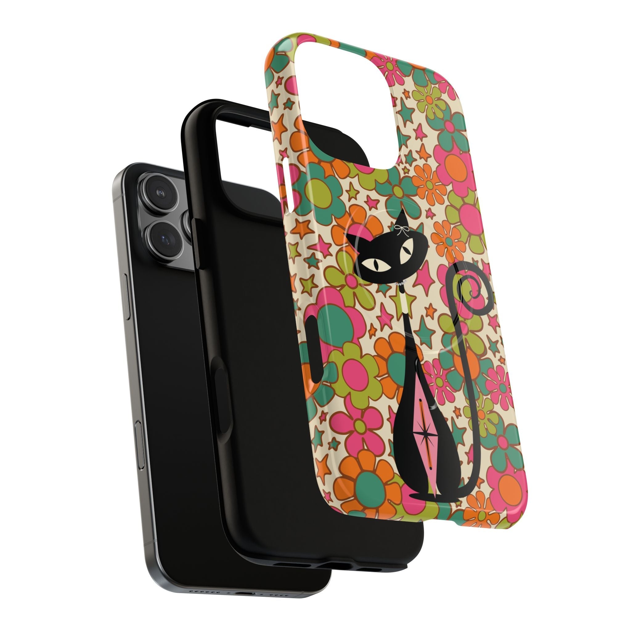 Kate McEnroe New York Atomic Kitschy Cat Groovy Flower Magnetic Case for iPhone, Retro 60s Mid Century Modern Phone AccessoryPhone Cases18541178370617737800