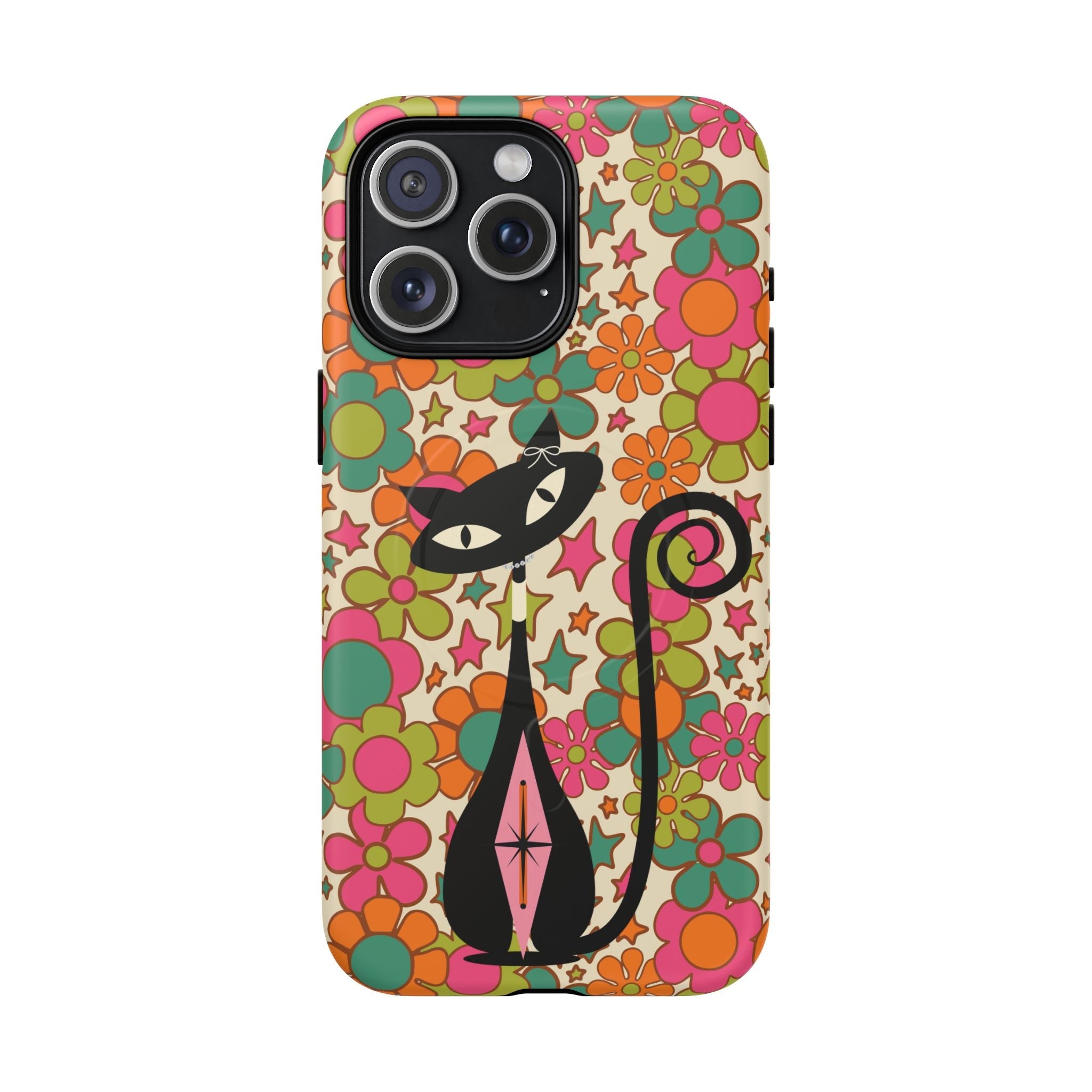Kate McEnroe New York Atomic Kitschy Cat Groovy Flower Magnetic Case for iPhone, Retro 60s Mid Century Modern Phone AccessoryPhone Cases18884602837341916281