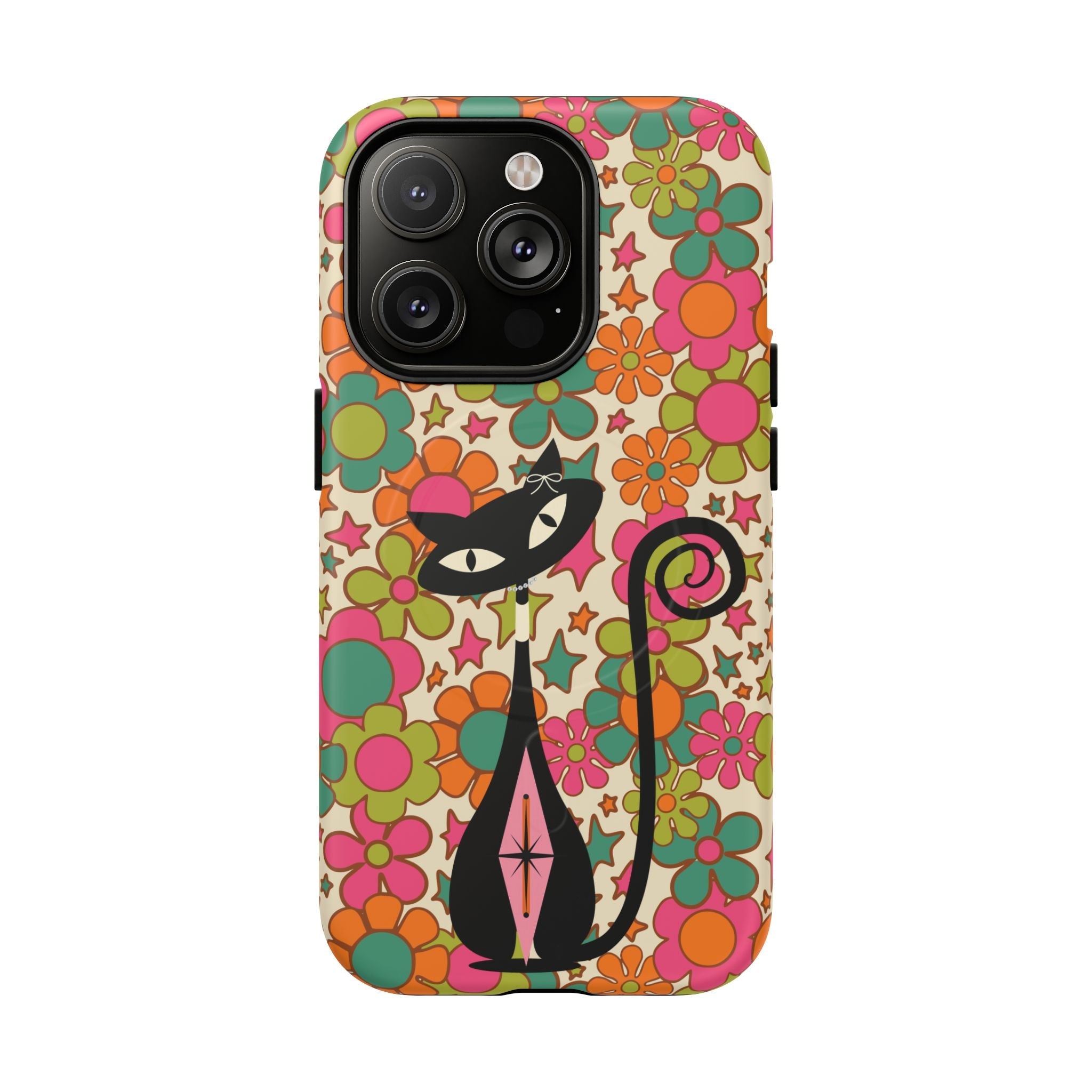 Kate McEnroe New York Atomic Kitschy Cat Groovy Flower Magnetic Case for iPhone, Retro 60s Mid Century Modern Phone AccessoryPhone Cases23668111530099192021