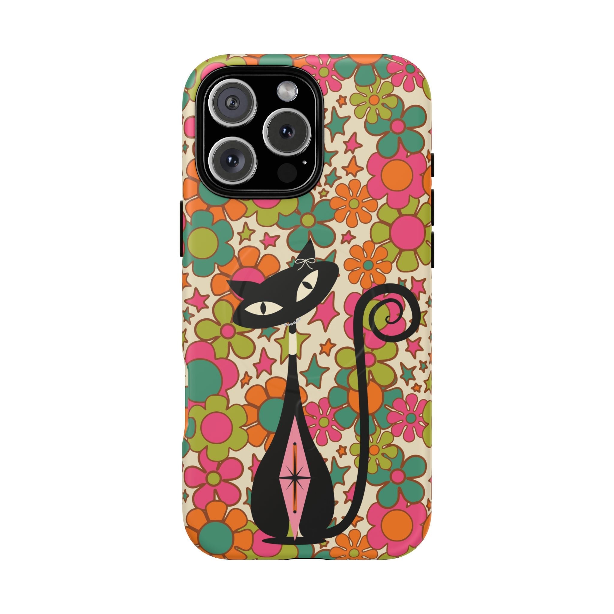 Kate McEnroe New York Atomic Kitschy Cat Groovy Flower Magnetic Case for iPhone, Retro 60s Mid Century Modern Phone AccessoryPhone Cases32855139782227786495