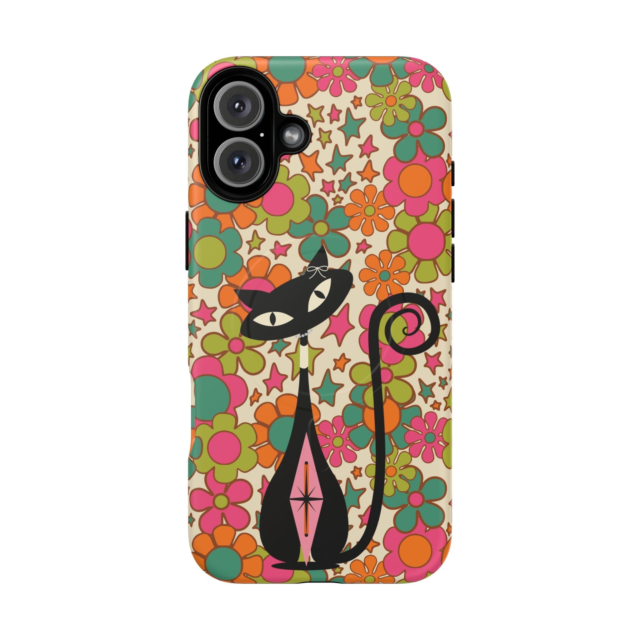 Kate McEnroe New York Atomic Kitschy Cat Groovy Flower Magnetic Case for iPhone, Retro 60s Mid Century Modern Phone AccessoryPhone Cases50703522848961342377
