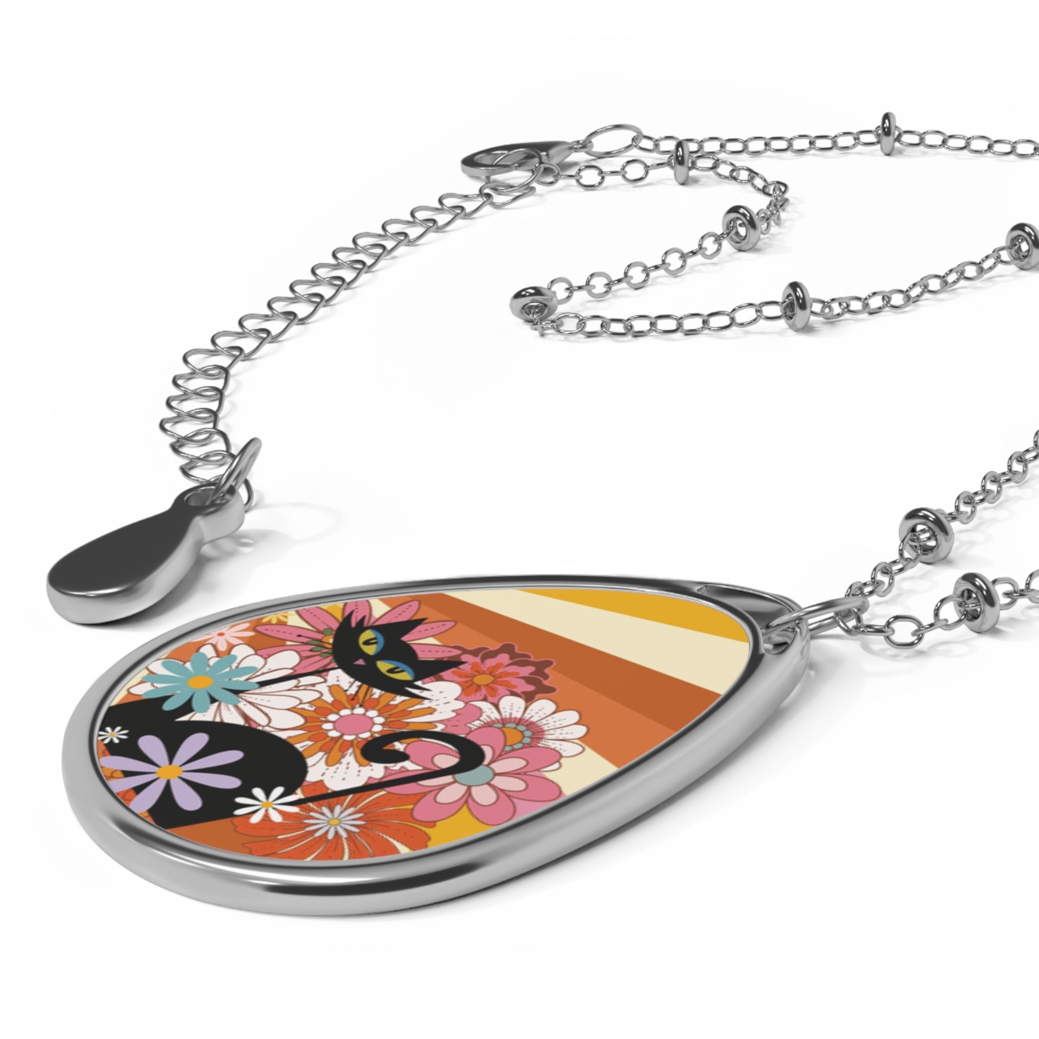 Kate McEnroe New York Atomic Kitschy Cat Groovy Flower Power Necklace, Mid Century Modern Teardrop Pendant, Retro 60s JewelryNecklaces32910846296725484245