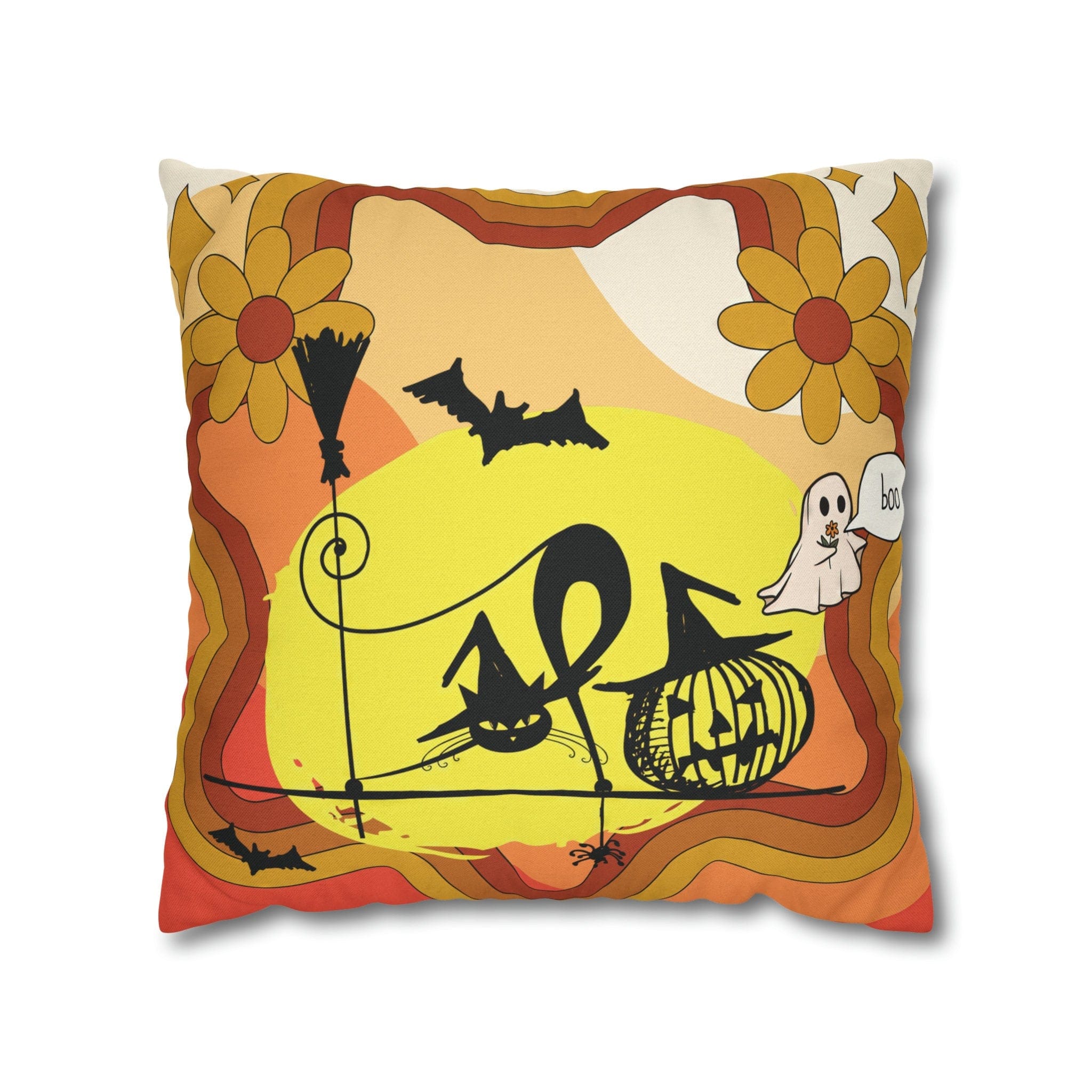 Kate McEnroe New York Atomic Kitschy Cat Halloween Pillow Cover, Retro Pumpkin, Bat Ghost Floral Holiday Cushion Covers, MCM Pillow CaseThrow Pillow Covers12140723276450021325