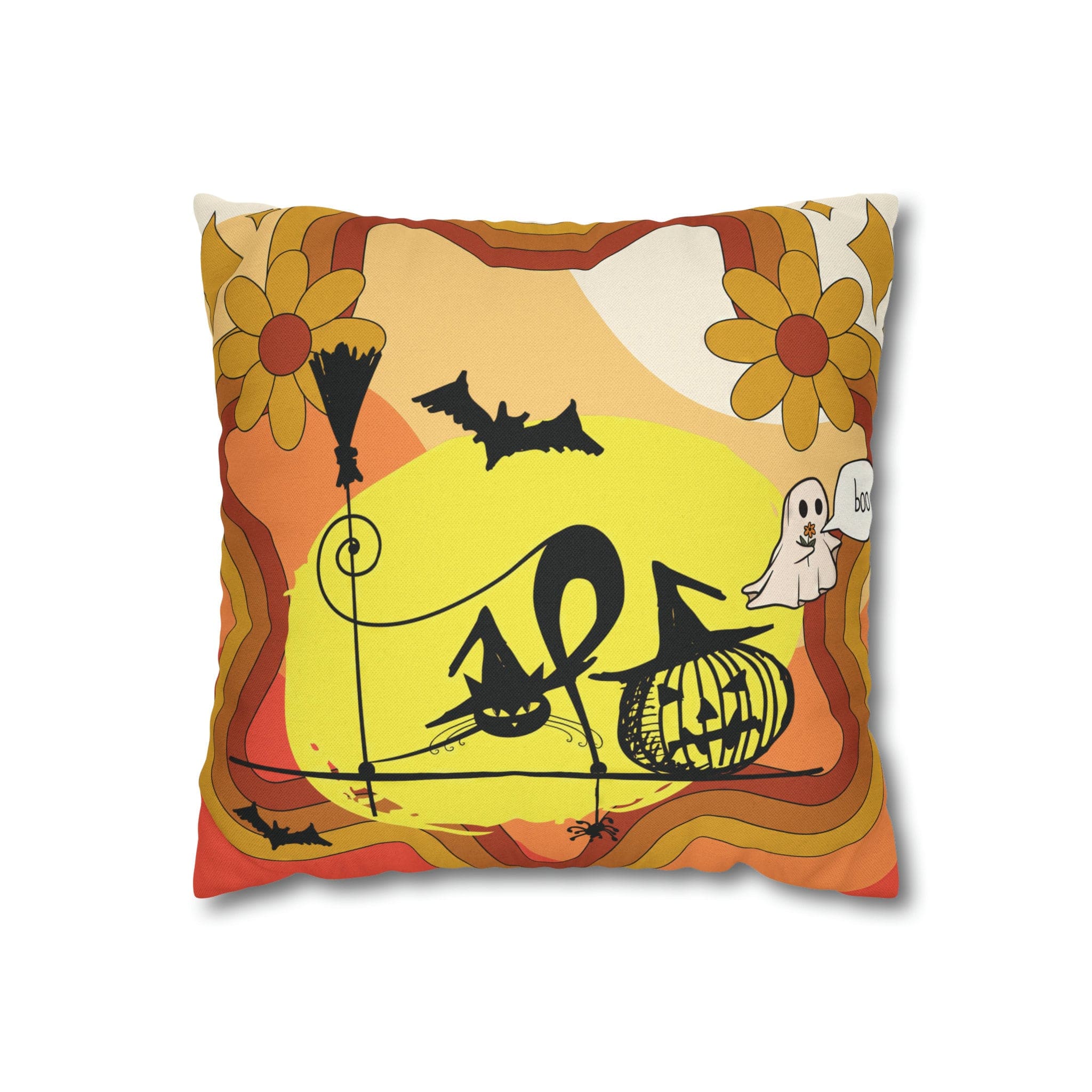 Kate McEnroe New York Atomic Kitschy Cat Halloween Pillow Cover, Retro Pumpkin, Bat Ghost Floral Holiday Cushion Covers, MCM Pillow CaseThrow Pillow Covers12140723276450021325