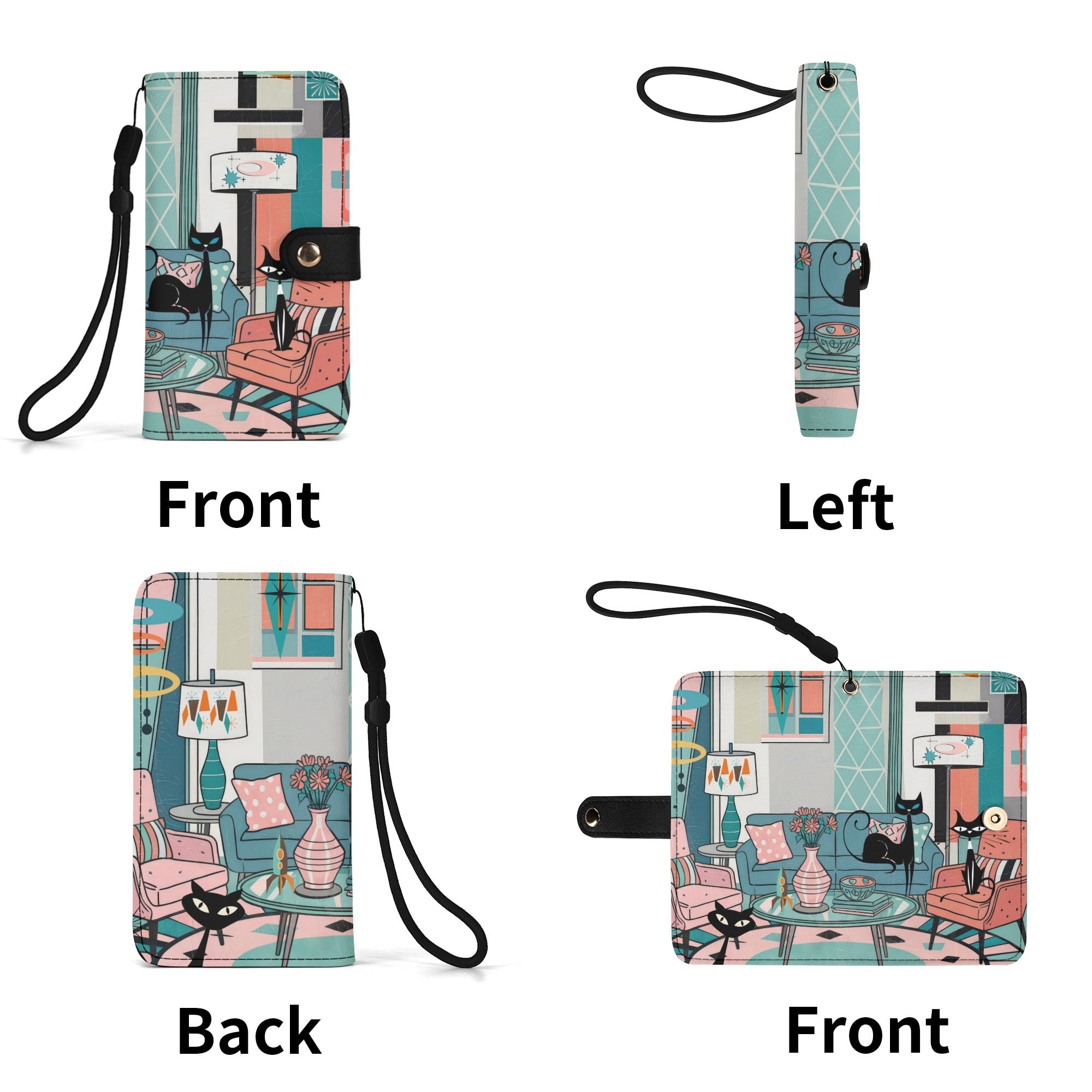 Kate McEnroe New York Atomic Kitschy Cat Mid Century Flip Phone Case, Retro 50s MCM Lounge Wallet Cover, Starburst Mod Card HolderPhone CasesWE9GE21W - 1