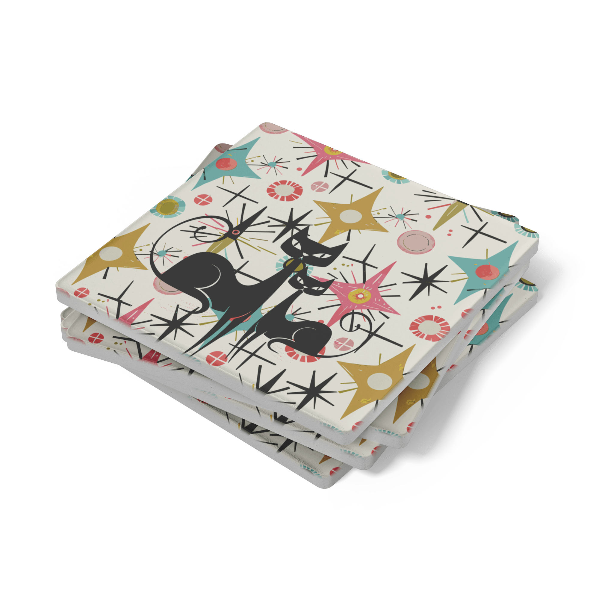 Kate McEnroe New York Atomic Kitschy Cat Mid Century Modern Starburst Soapstone CoastersCoasters7021