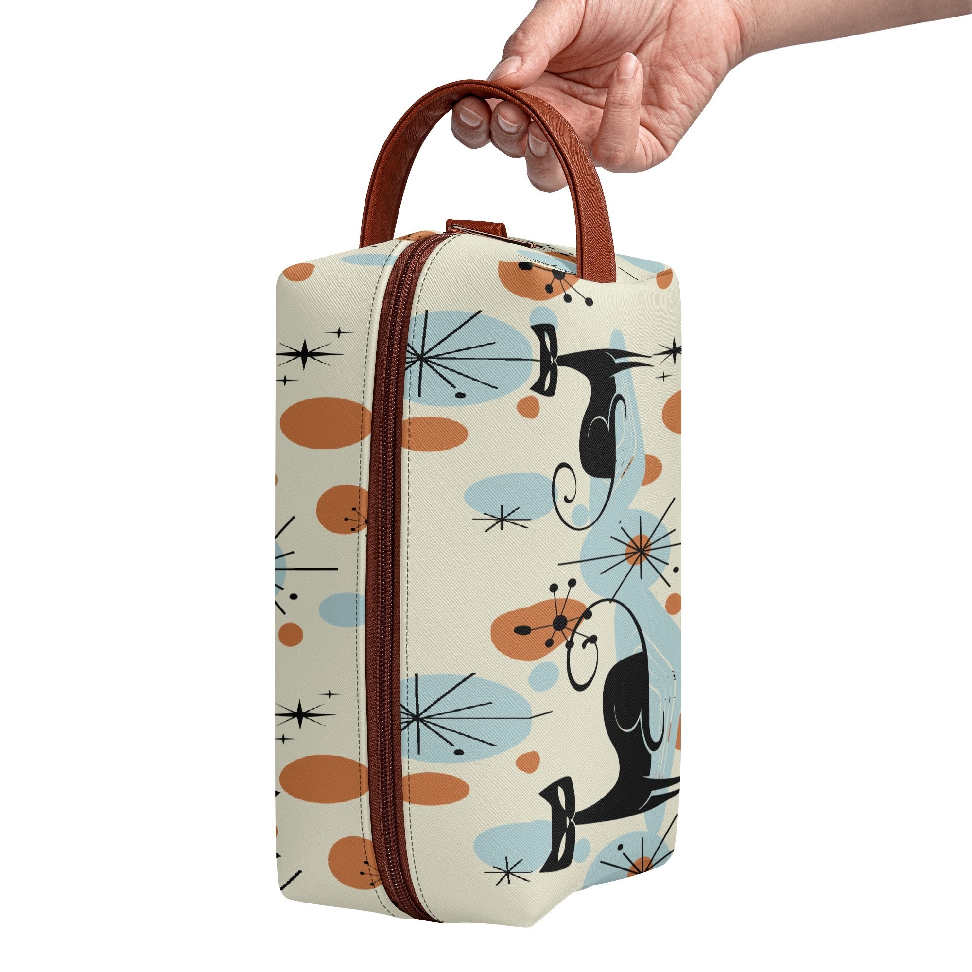Kate McEnroe New York Atomic Kitschy Cat Mid Century Modern Toiletry Bag, Retro 50s Space Age Dopp Kit, Geometric Travel OrganizerCosmetic & Toiletry BagsW1KVQMDN - 1