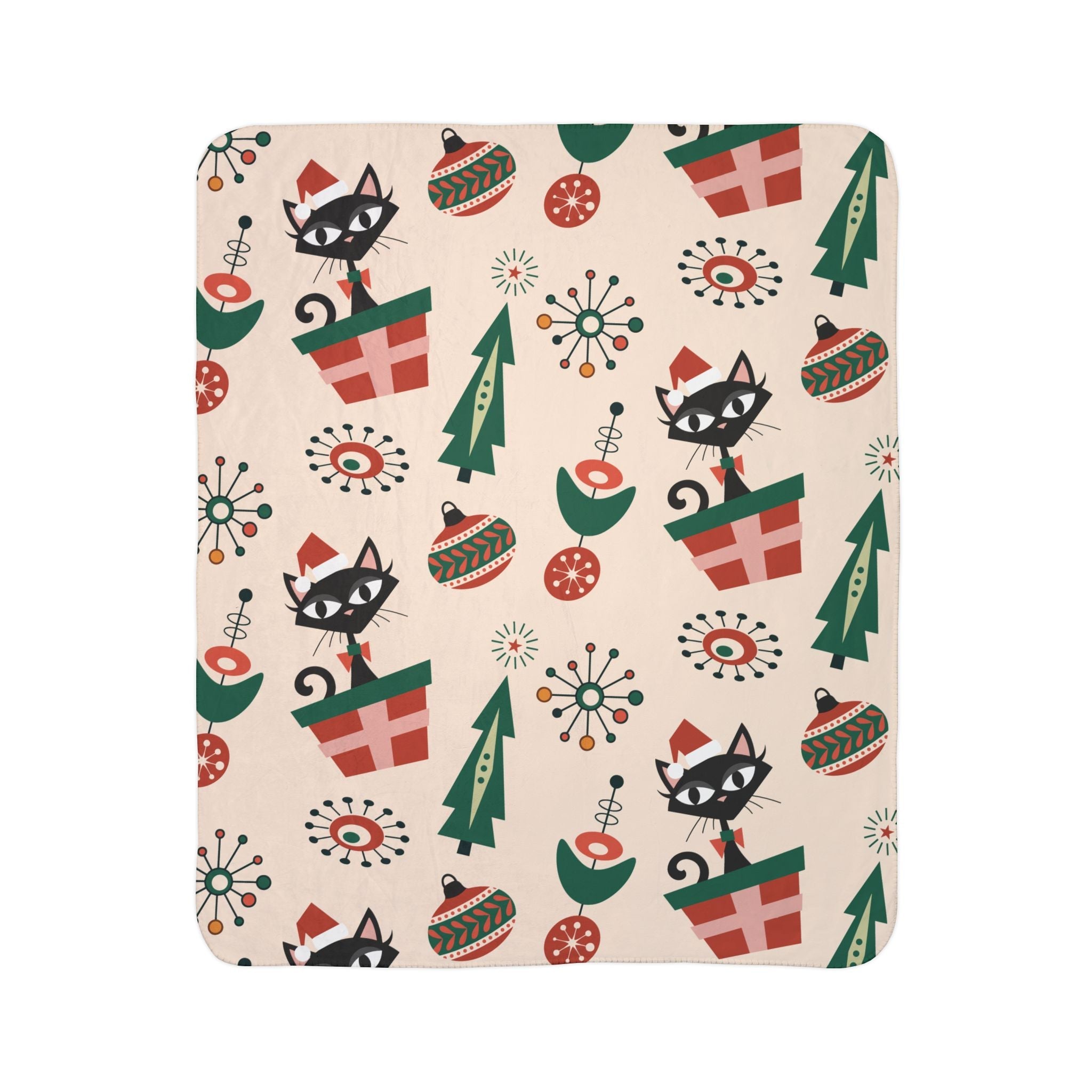Kate McEnroe New York Atomic Kitschy Cat Mid Mod Retro Starburst Christmas Sherpa Fleece BlanketBlankets26283973280460018442