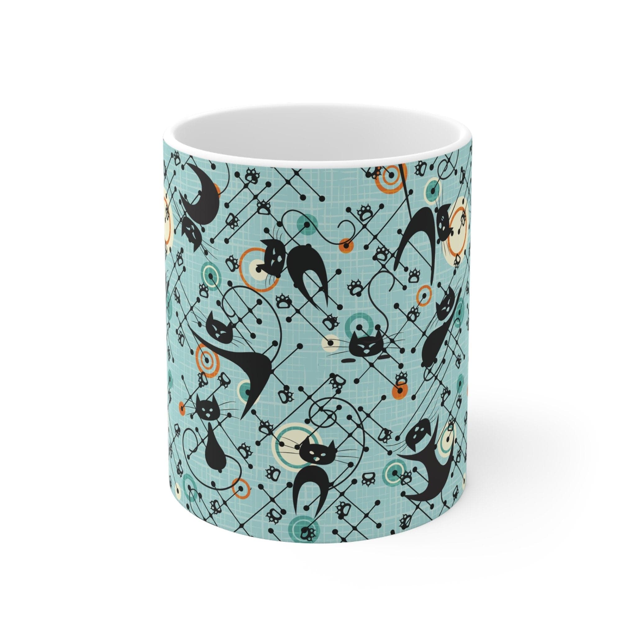 Kate McEnroe New York Atomic Kitschy Cat Mug, Retro Mid Century Modern DrinkwareMugs31115606966429280793