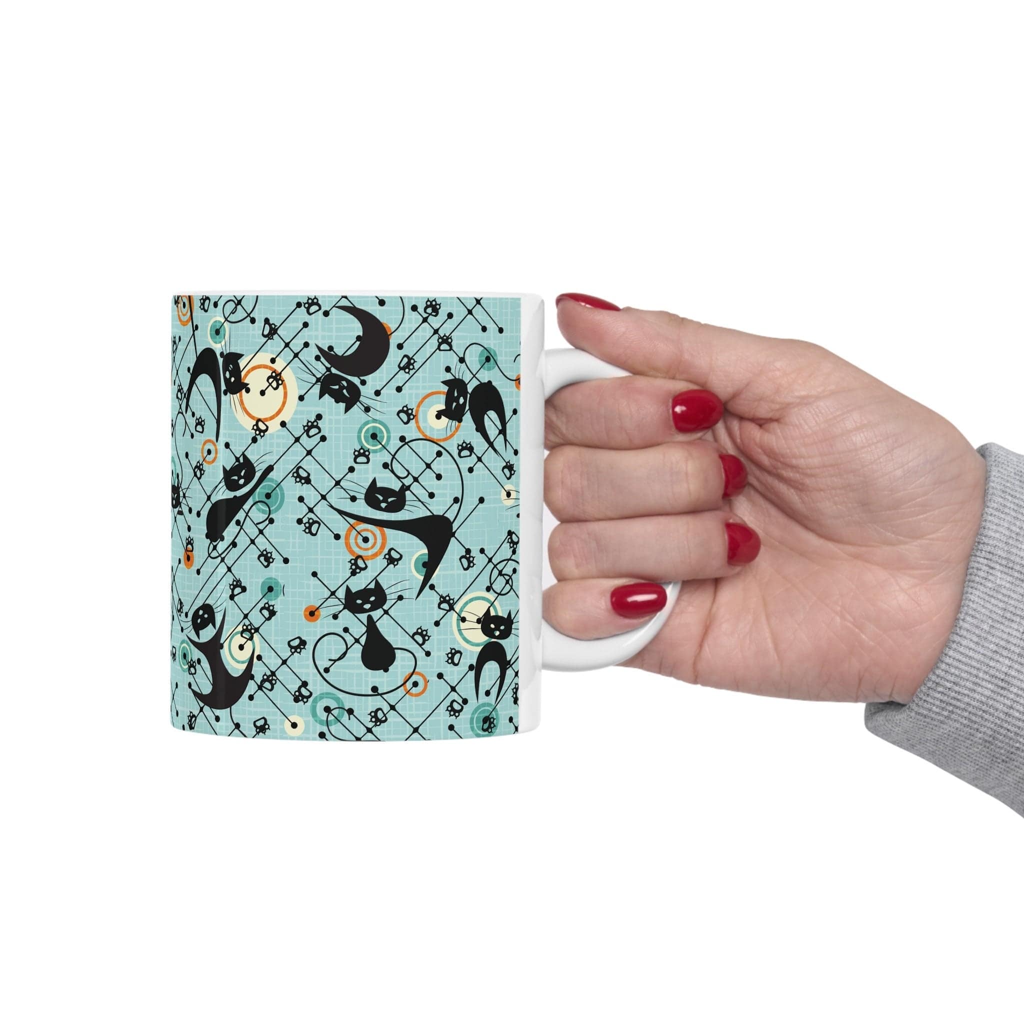 Kate McEnroe New York Atomic Kitschy Cat Mug, Retro Mid Century Modern DrinkwareMugs31115606966429280793