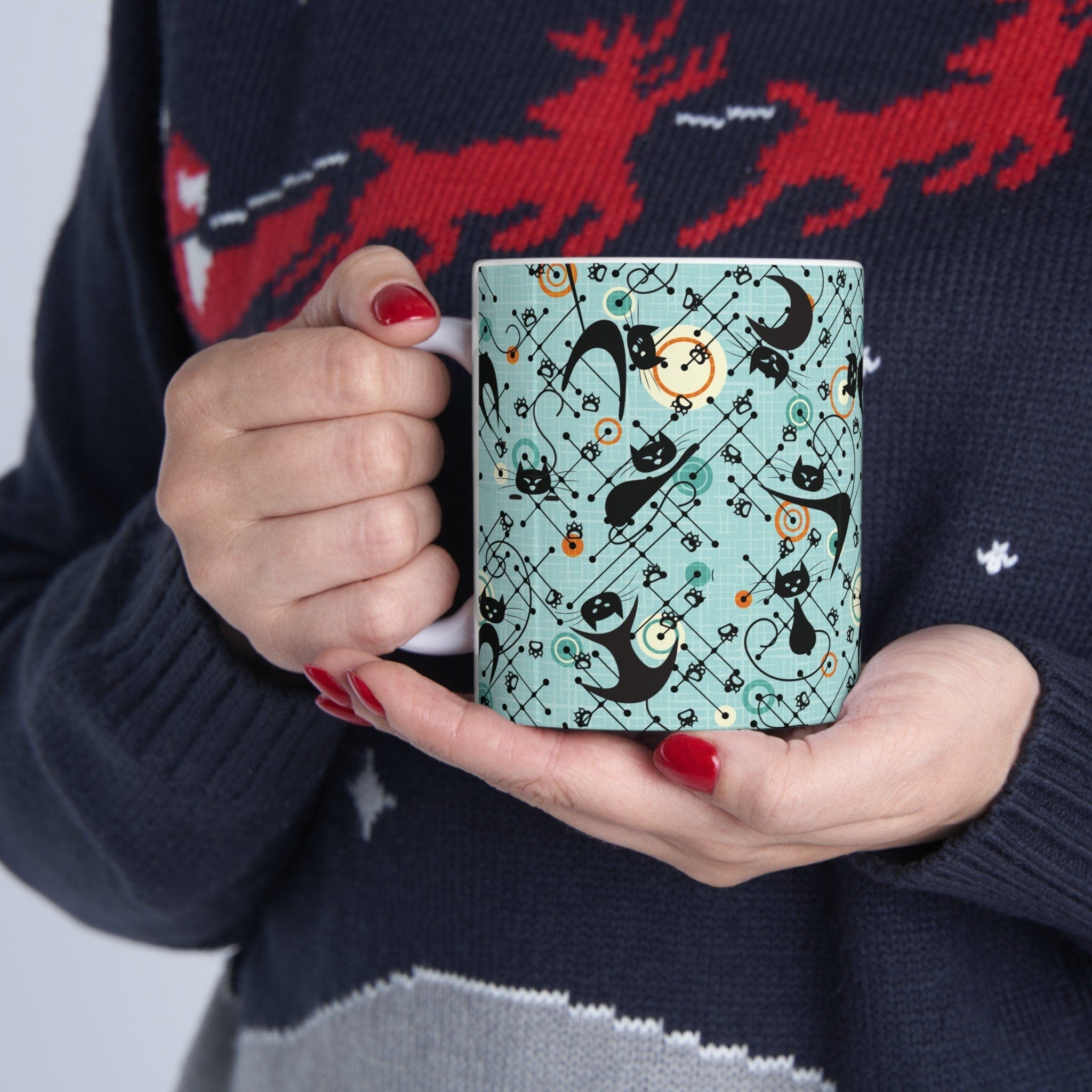 Kate McEnroe New York Atomic Kitschy Cat Mug, Retro Mid Century Modern DrinkwareMugs31115606966429280793