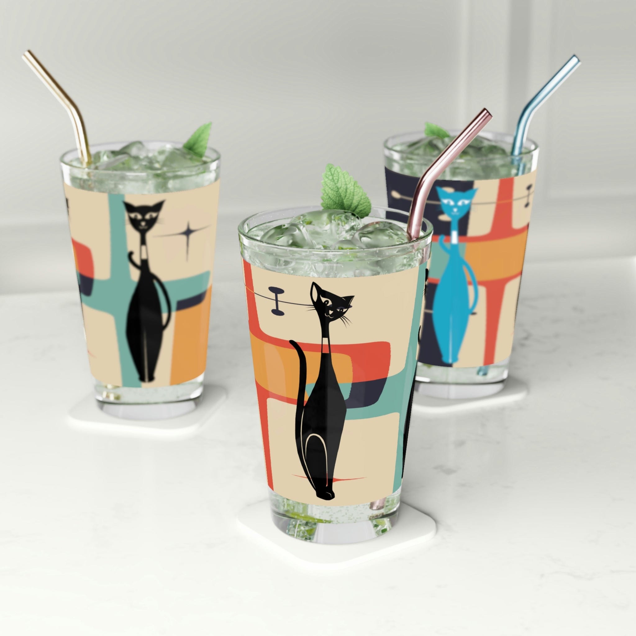 Kate McEnroe New York Atomic Kitschy Cat Pint Glass, 16oz Mid Century Modern Geometric Starburst Beer Glass, Retro Shaker Glass, Beer Glassware GiftsBeer Glasses25583201968219499875