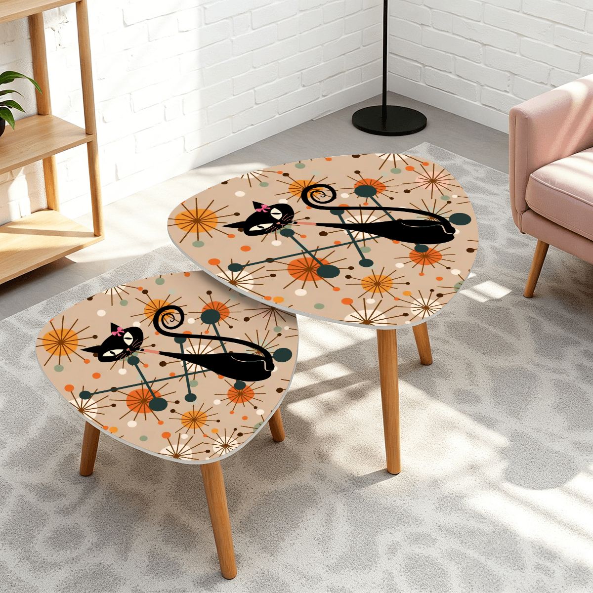 Kate McEnroe New York Atomic Kitschy Cat Retro 50s Starburst Nesting Side TablesNesting TablesnxPuGdKThxGIn