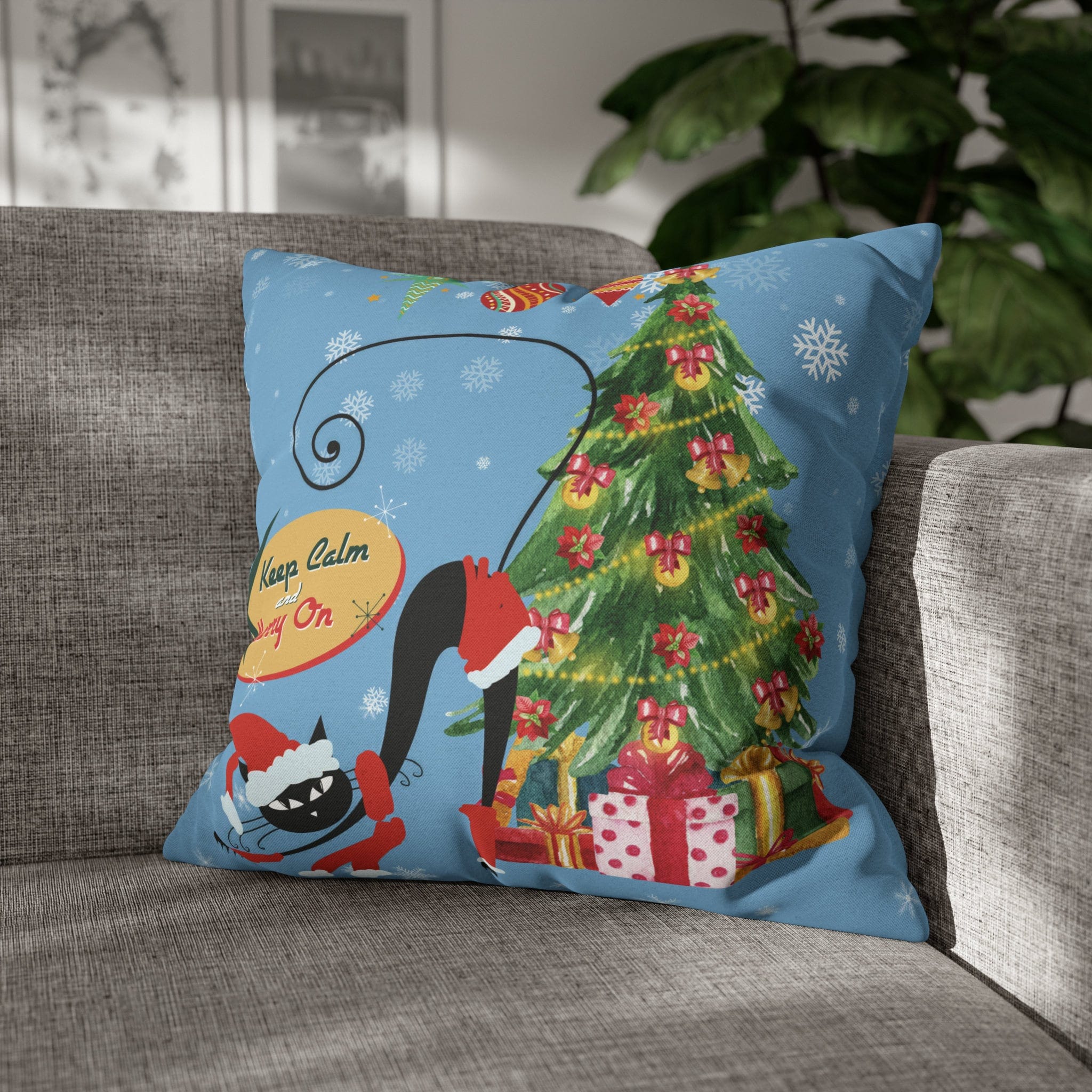 Kate McEnroe New York Atomic Kitschy Cat Retro Christmas Pillow Cover, Mid Century Modern Holiday Decor, Orange, MCM Xmas Cushion CoversThrow Pillow Covers26787956421832633893