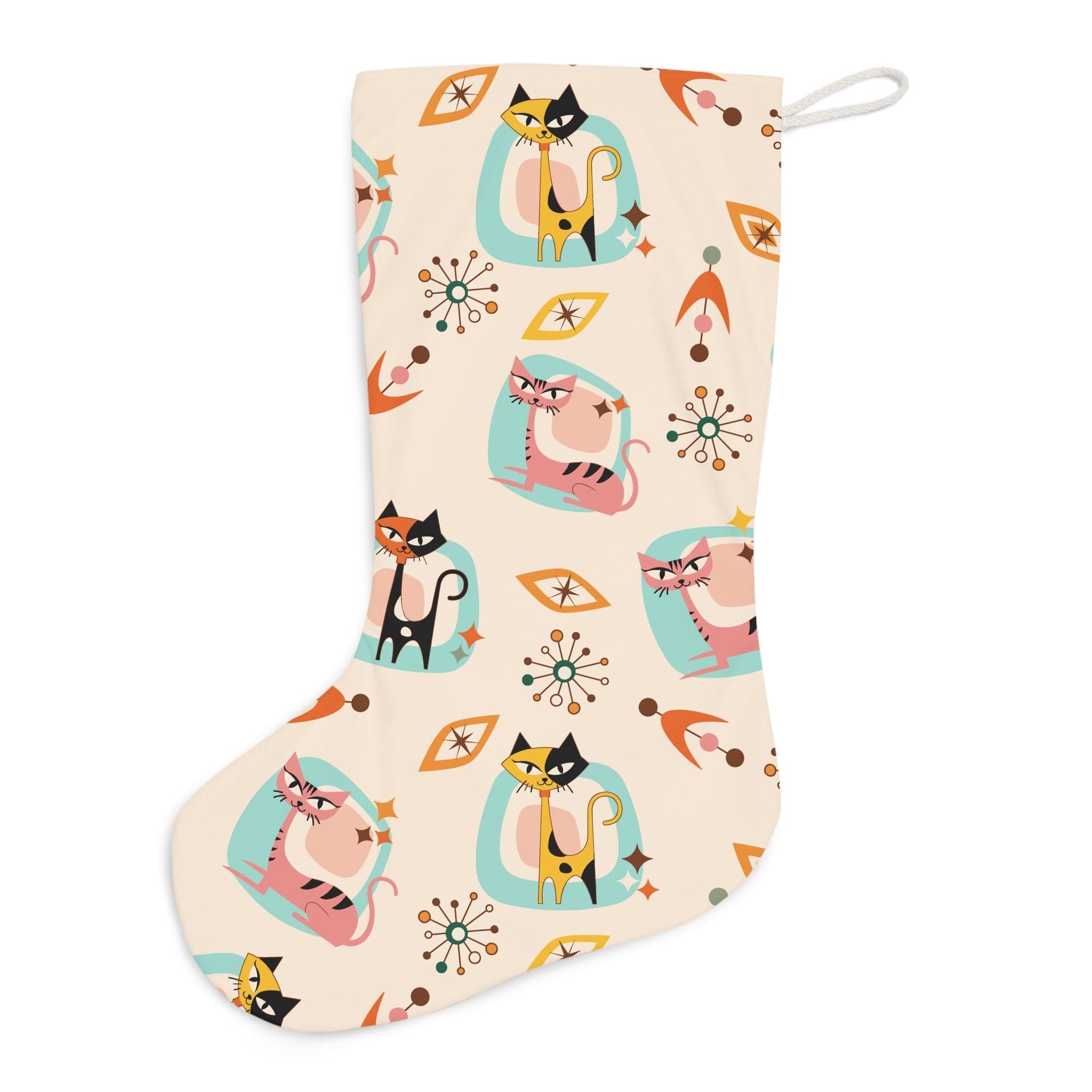 Kate McEnroe New York Atomic Kitschy Cat Retro Vintage Diamond Starburst Stocking, Mid Century Modern Vintage Christmas StockingsHoliday Stockings21247507598243213184