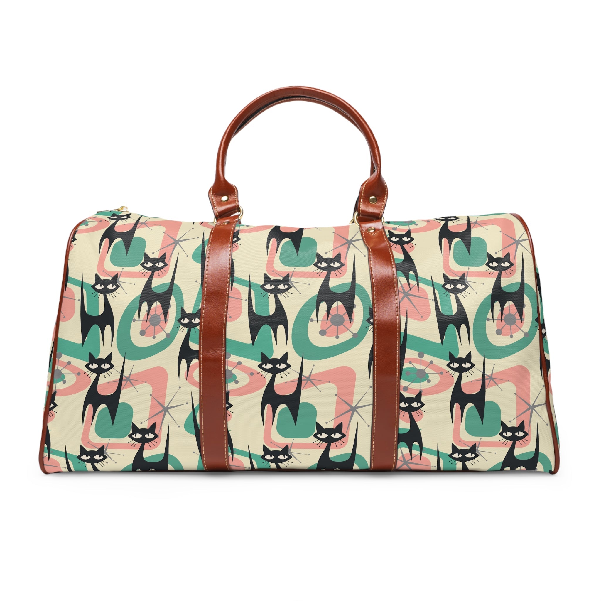 Kate McEnroe New York Atomic Kitschy Cat Travel Bag, Mid Century Modern Retro Geometric Starburst Weekender Carry on BagDuffel Bags16848540604138601256