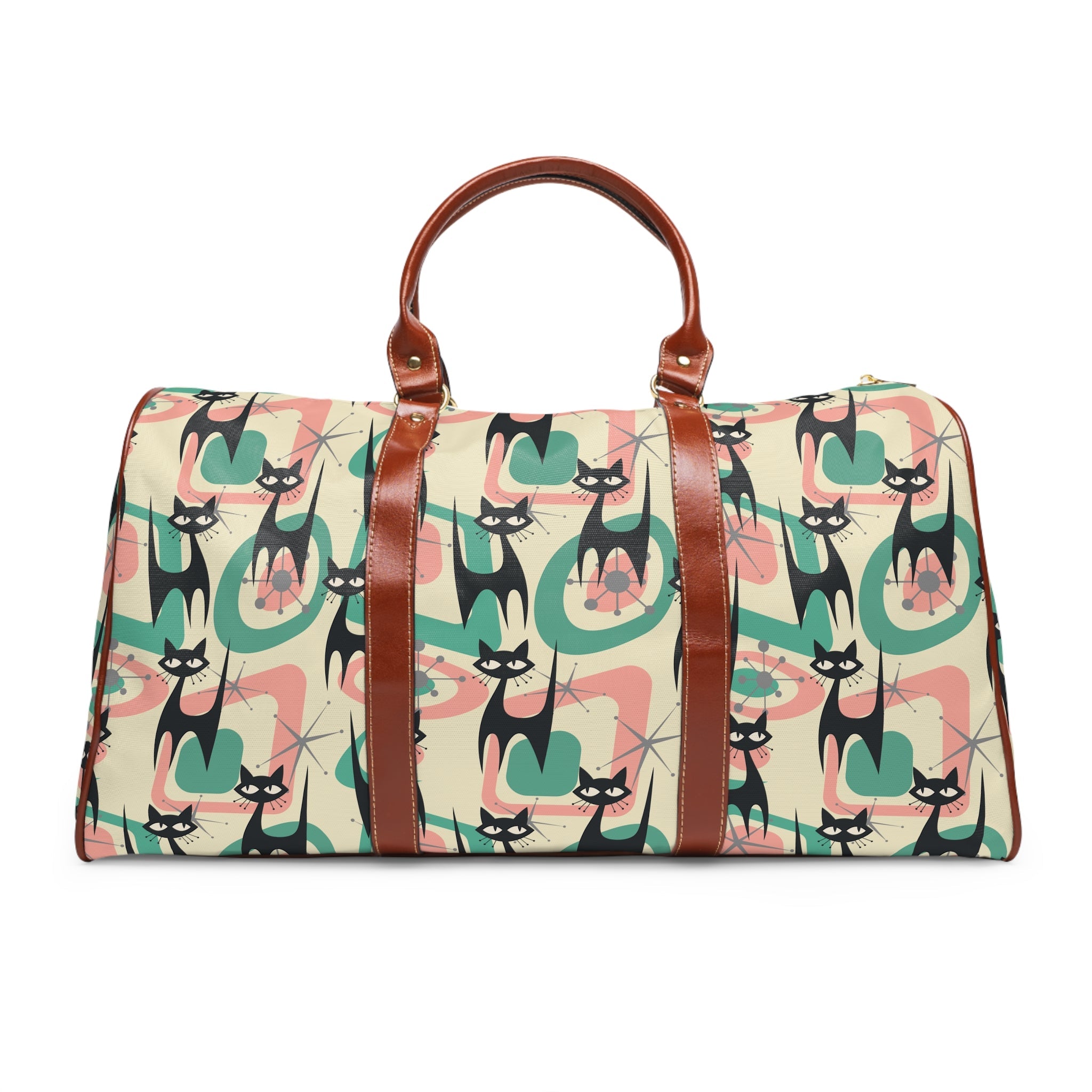 Kate McEnroe New York Atomic Kitschy Cat Travel Bag, Mid Century Modern Retro Geometric Starburst Weekender Carry on BagDuffel Bags16848540604138601256