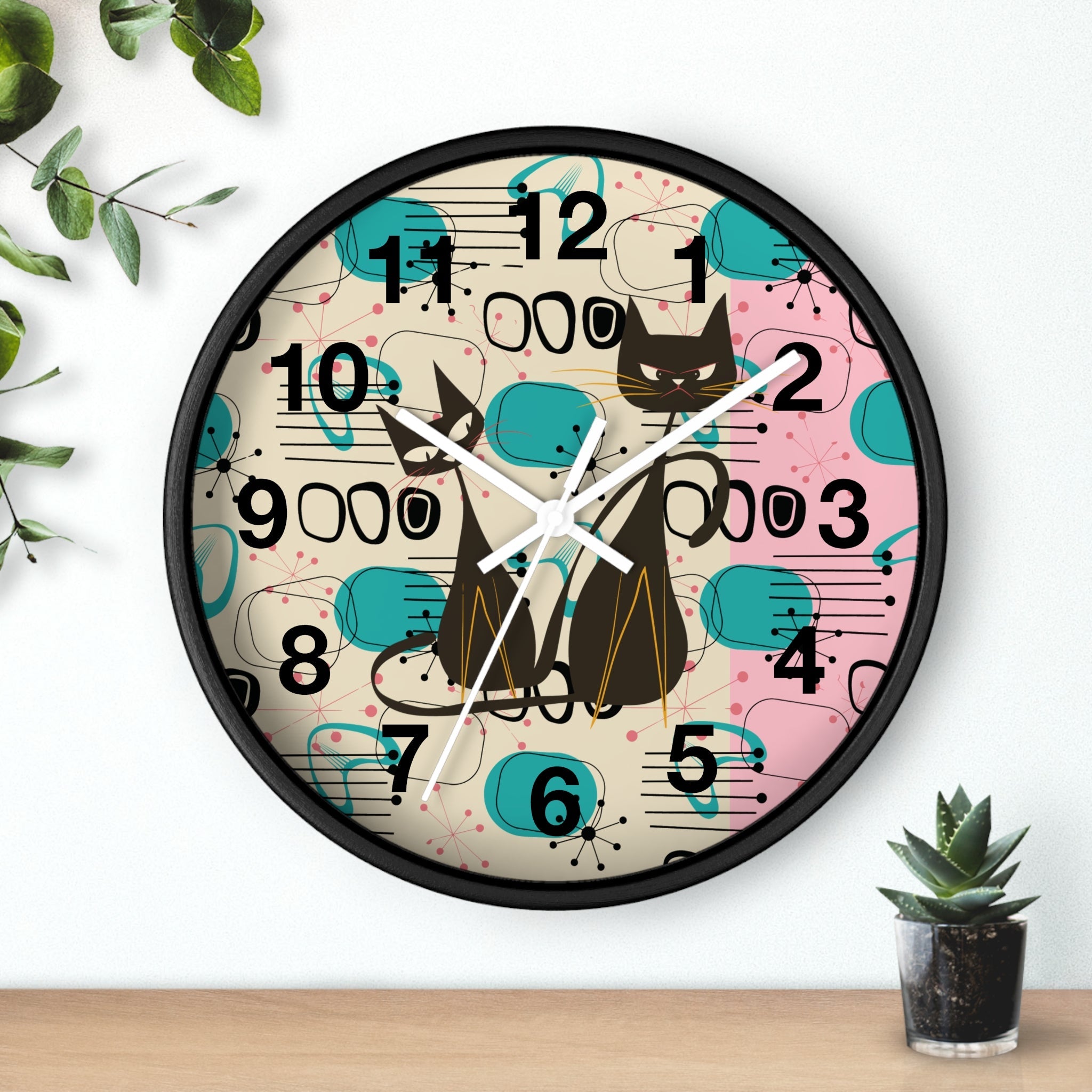 Kate McEnroe New York Atomic Kitschy Cat Wall Clock, Mid Century Modern Retro Wall DecorWall Clocks13239521451965325922
