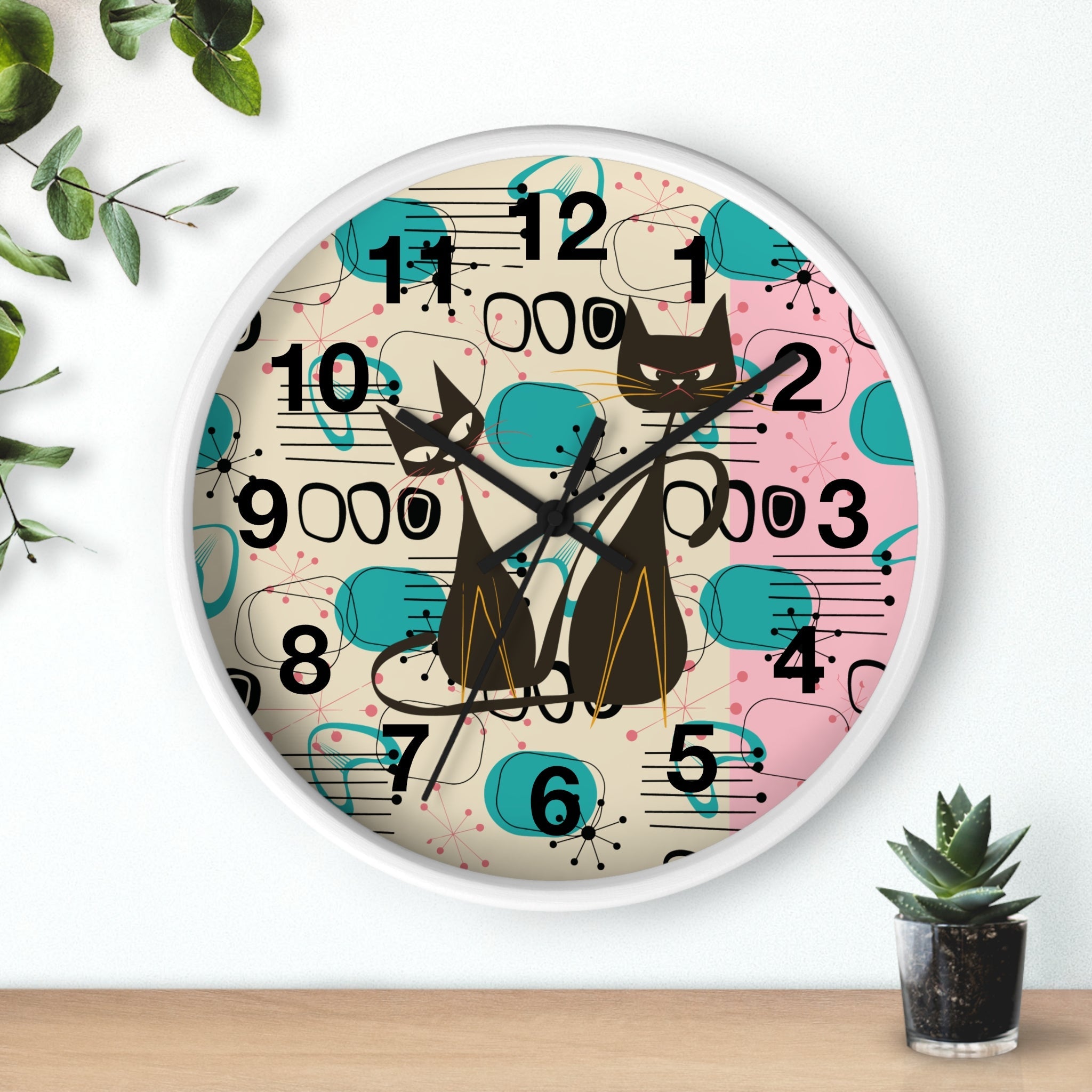 Kate McEnroe New York Atomic Kitschy Cat Wall Clock, Mid Century Modern Retro Wall DecorWall Clocks13239521451965325922