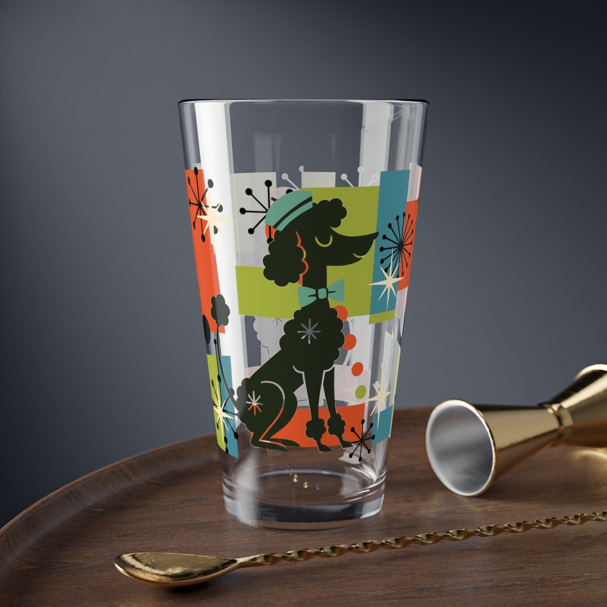 Kate McEnroe New York Atomic Kitschy Poodle Cocktail Barware, 50s Mid Century Modern Retro Pint Glass, MCM Starburst Mod Dog DrinkwarePint Glasses79011372823341542105
