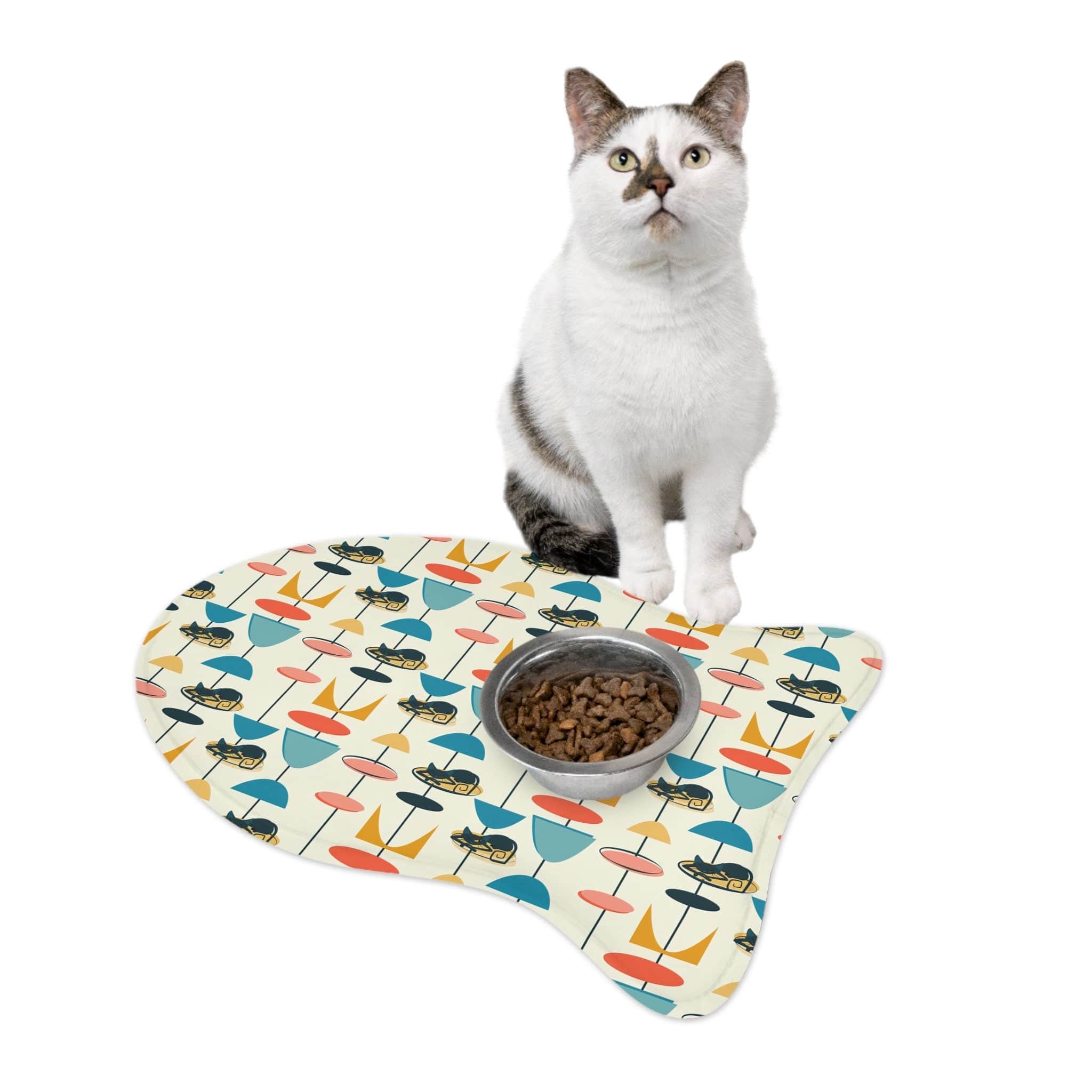 Kate McEnroe New York Atomic Kitties Fish Shaped Pet Feeding Mats, Retro Vintage Mid Century Modern Non - Slip, Highly Absorbent Pads, Cat Lovers Gift - 127981923Pet Feeding Mats59380571562898472429